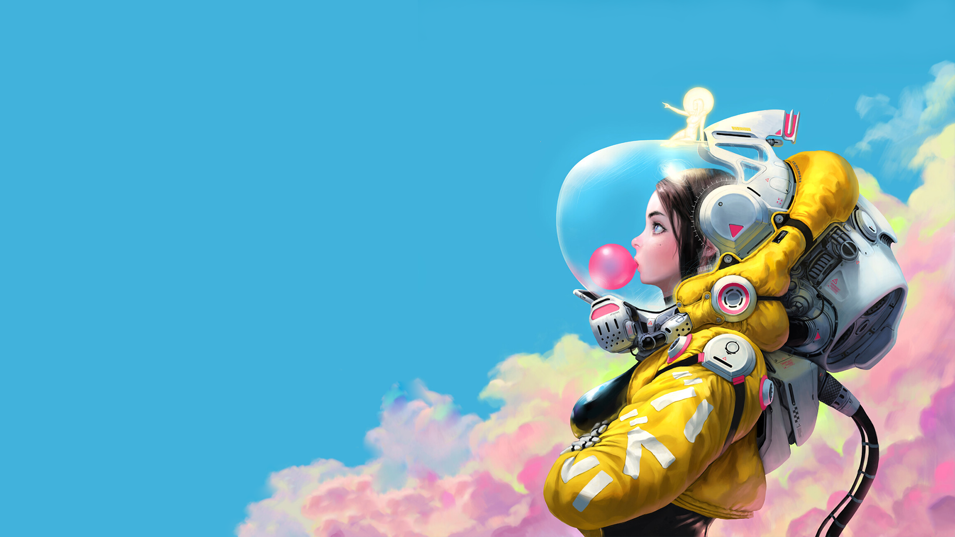 Wenjuinn Png Bubble Gum Spacesuit Minimalism Simple Background Women 1920x1080