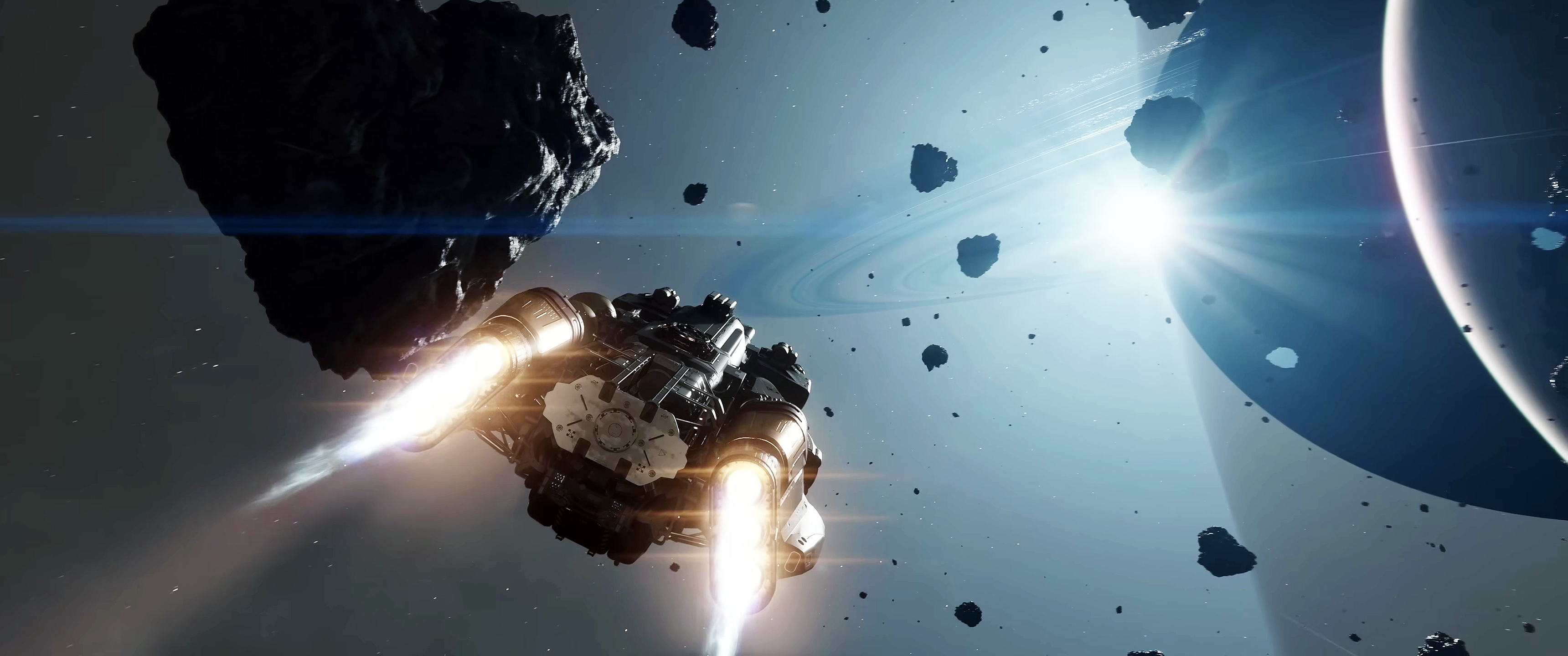 Starfield Bethesda Softworks Space Video Games Spaceship Stars Asteroid Planet CGi 3440x1440