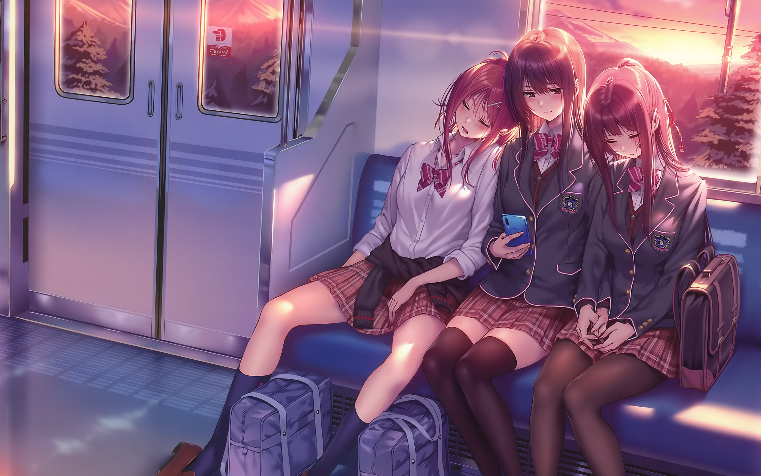 Anime Girls Anime Schoolgirl School Uniform Train Sleeping Skirt Hanikami Kanojo Piromizu Artwork 2560x1600