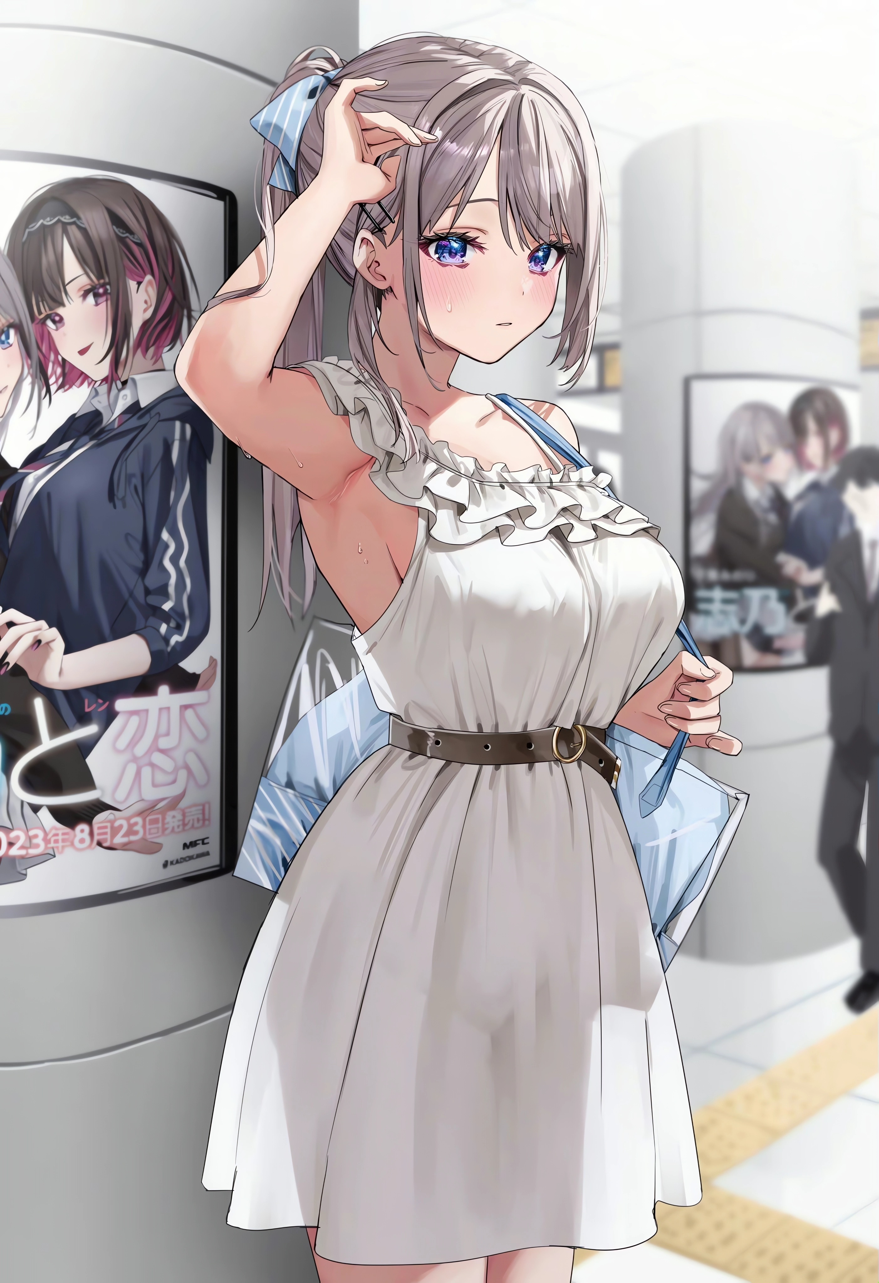 Anime Anime Girls Portrait Display Standing Japanese Looking At Viewer Purse Blushing Blue Eyes Armp 2806x4096