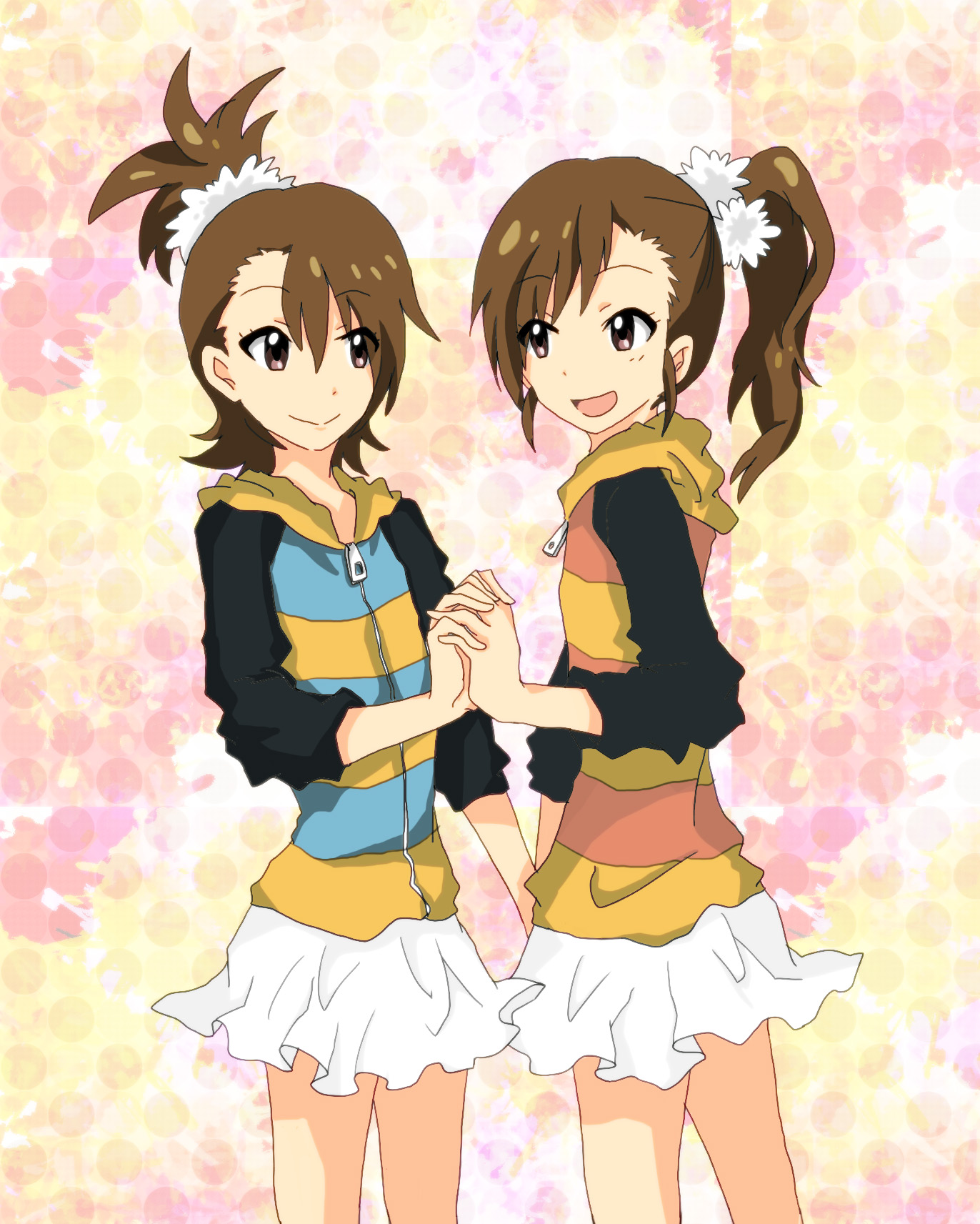 Anime Anime Girls THE IDOLM STER Futami Ami Futami Mami Long Sleeves Brunette Twins Two Women Artwor 1372x1713