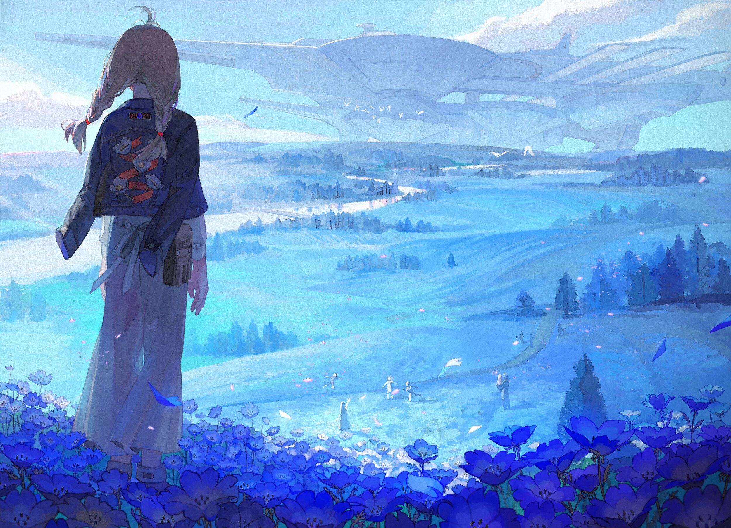 Fuwan Manga Anime Girls Flowers Digital Art Artwork Spaceship Standing Looking Into The Distance Pet 2500x1806