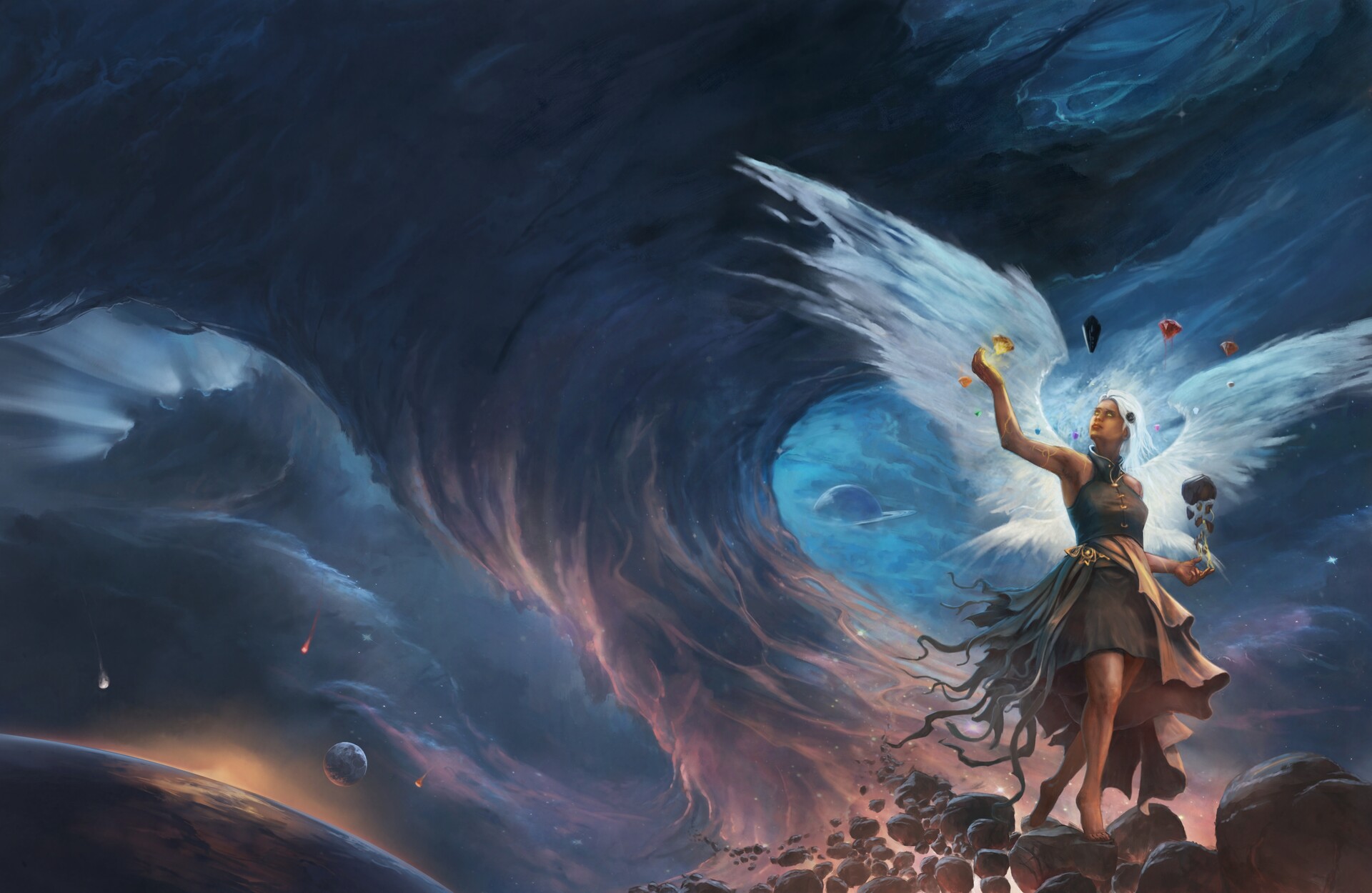 Tristan Delgado Digital Art Fantasy Art Landscape Angel Surreal Wings Looking Up Crystal 1920x1250
