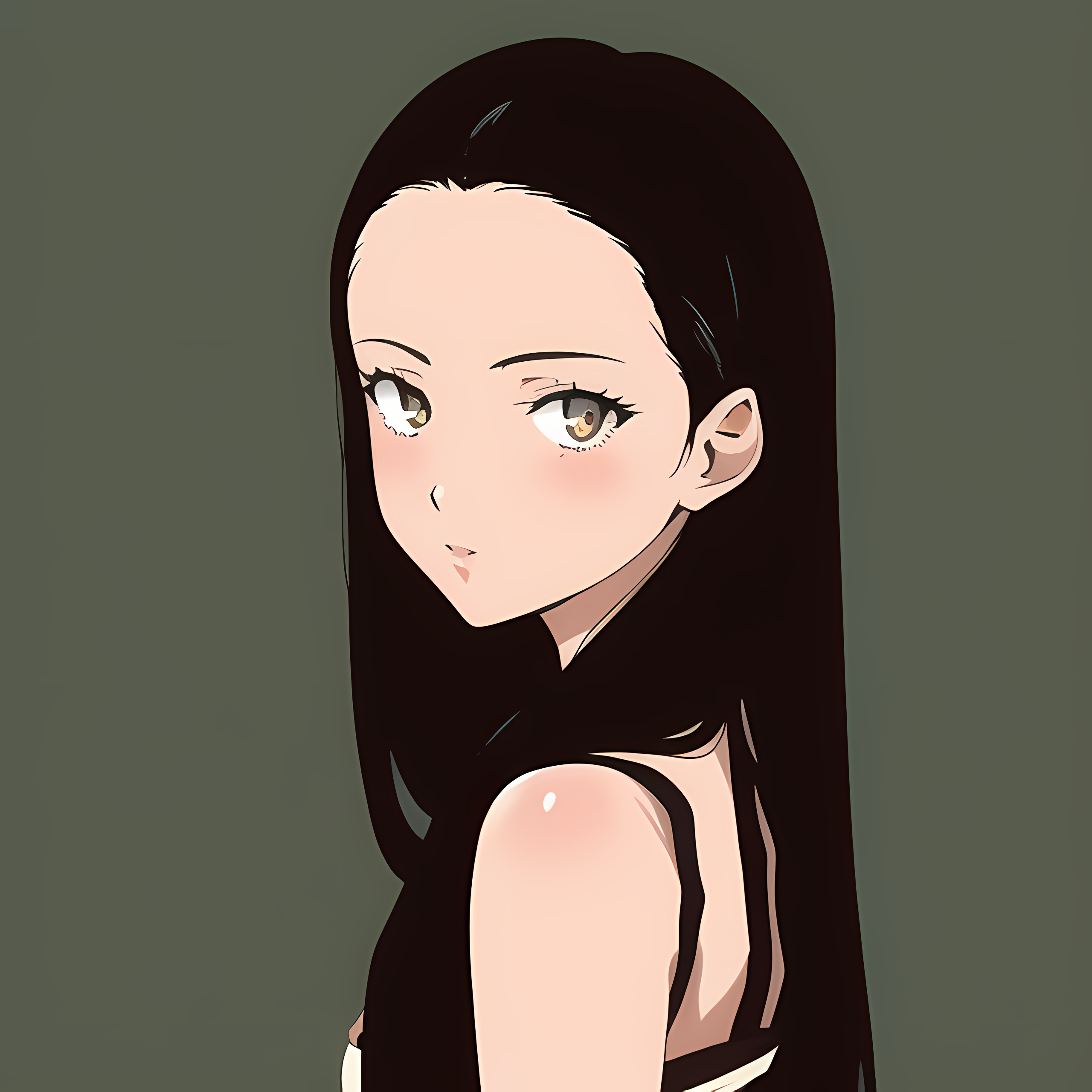 Novel Ai Anime Girls Simple Background Minimalism Black Hair 2560x2560