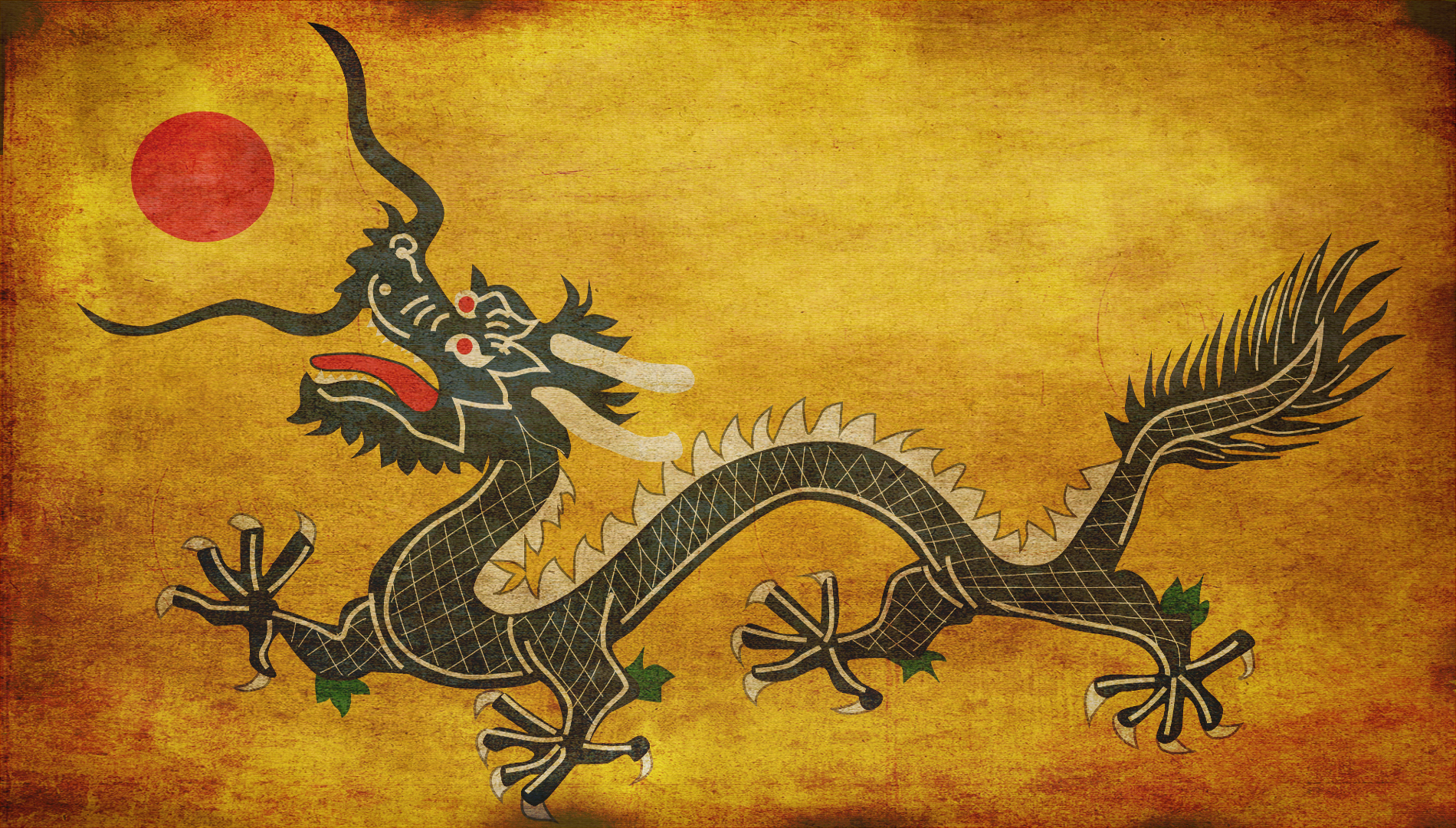 Flag Qing Dynasty China Chinese Dragon Simple Background Minimalism 1900x1080