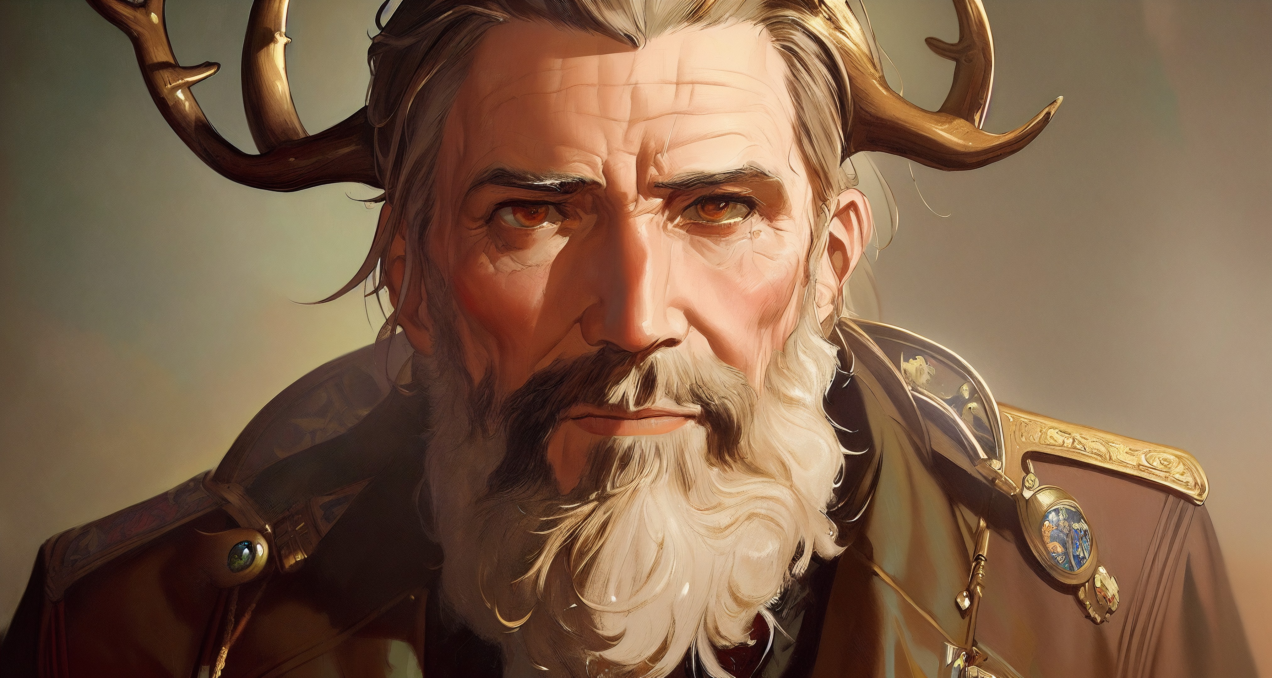 Ai Generated Fantasy Men Antlers Face Beard Old People Looking At Viewer Horns Fantasy Art 4050x2160