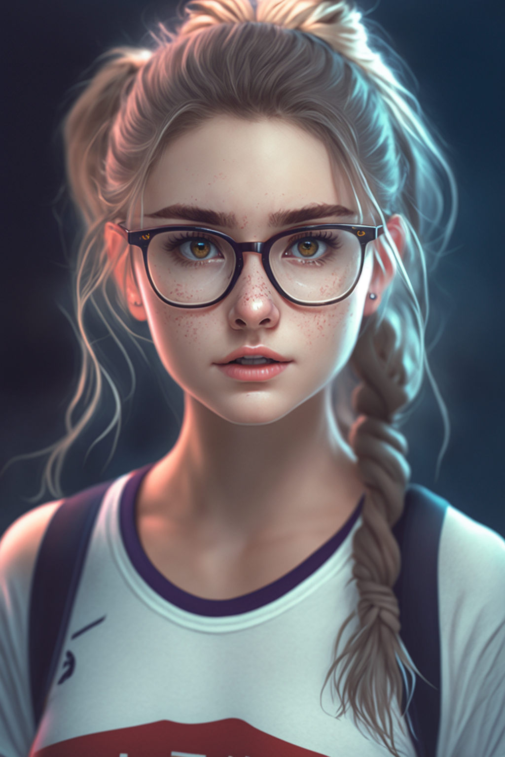 Glass Vertical Glasses Braided Hair Women Face Freckles Looking At Viewer 1024x1536