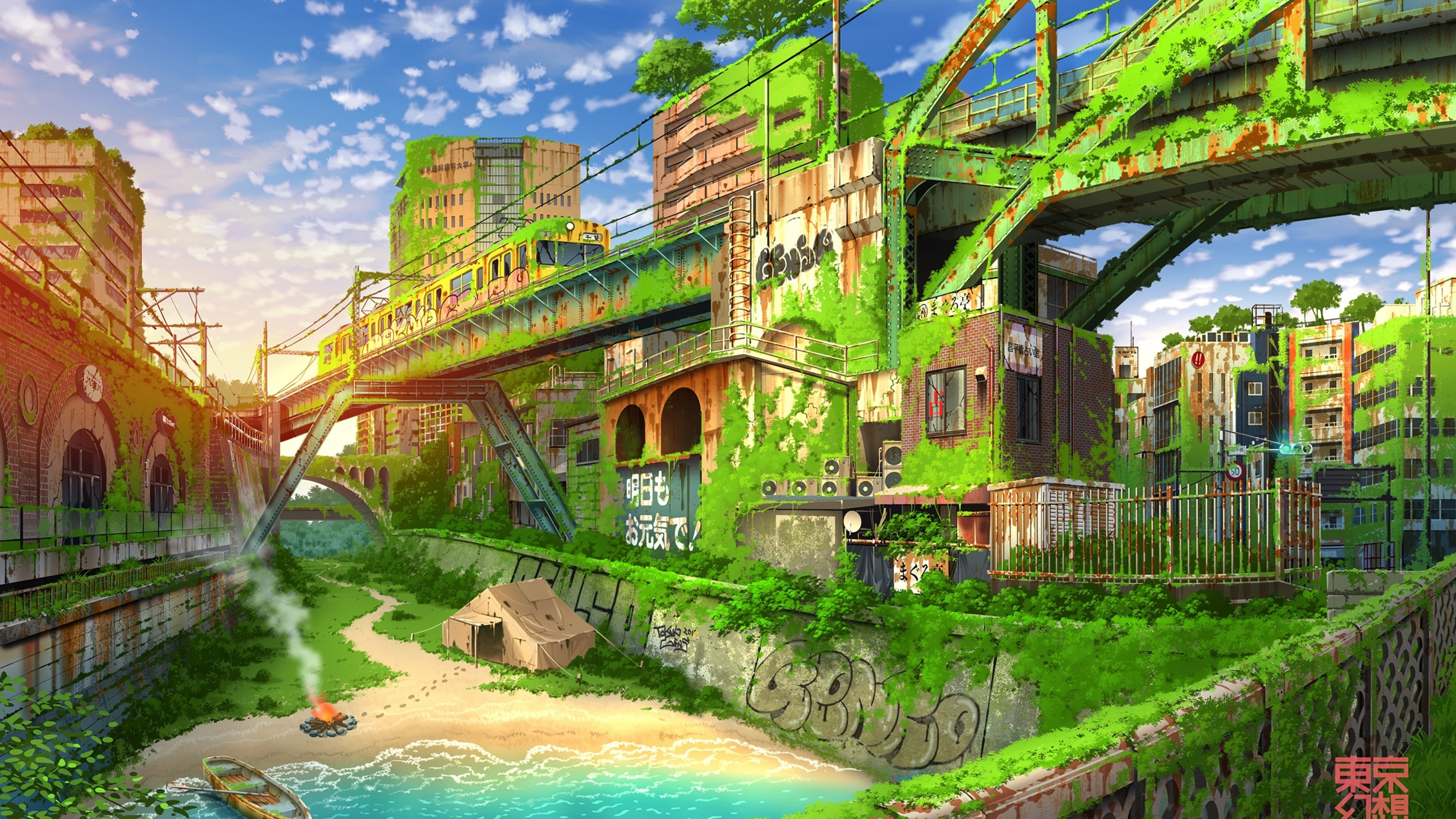 Anime Paisaje Soulworker Anime City Water Fire Boat Sunset Glow 3840x2160