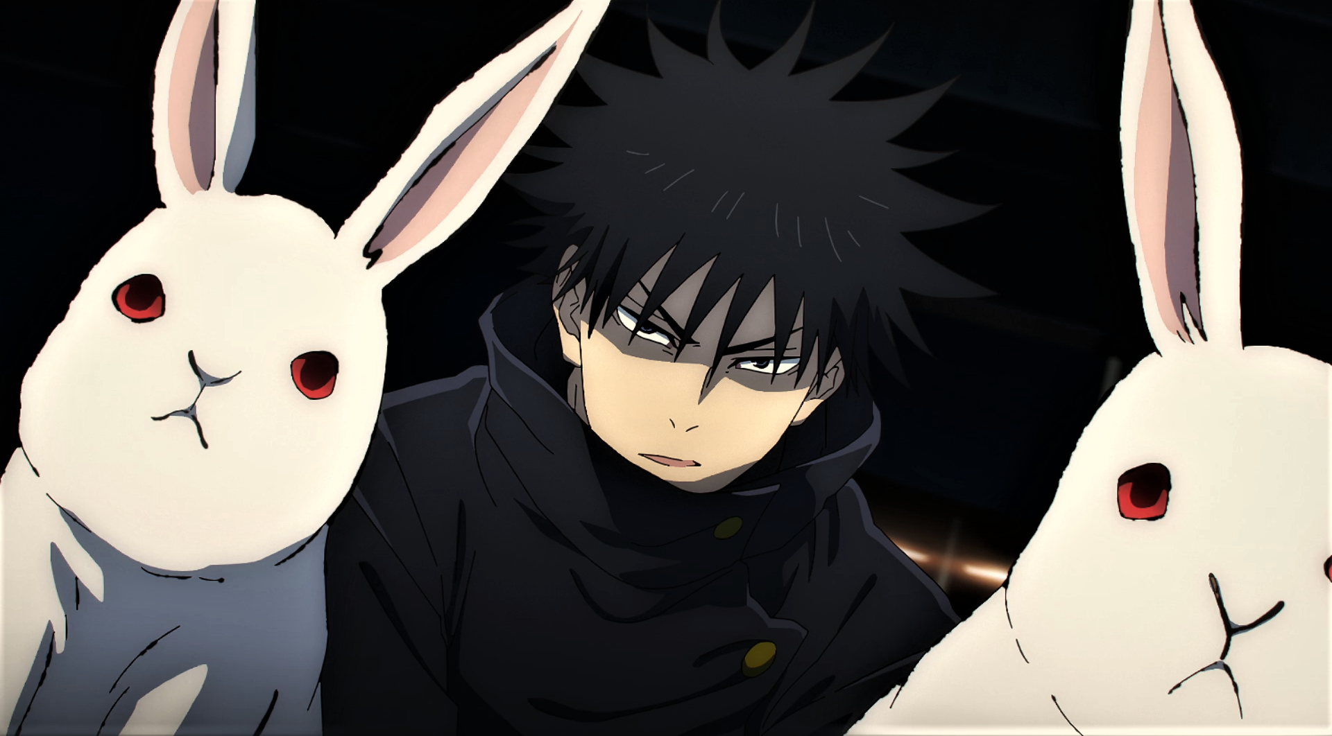 Jujutsu Kaisen Megumi Fushiguro Bunny Ears Rabbits Red Eyes Angry Spiky Hair Uniform Anime Anime Scr 1920x1062