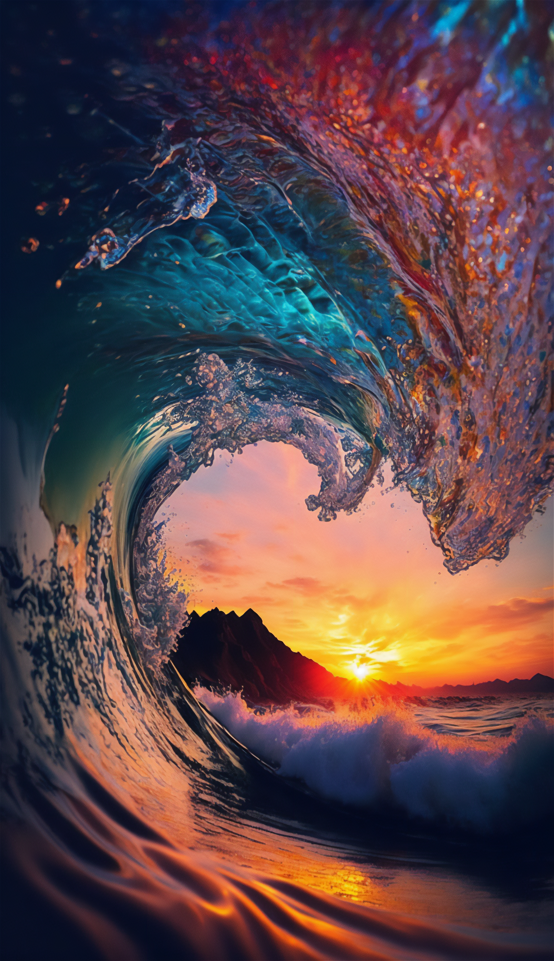 Ai Art Vertical Portrait Display Colorful Waves Sunset Water Sunset Glow Nature 1920x3328