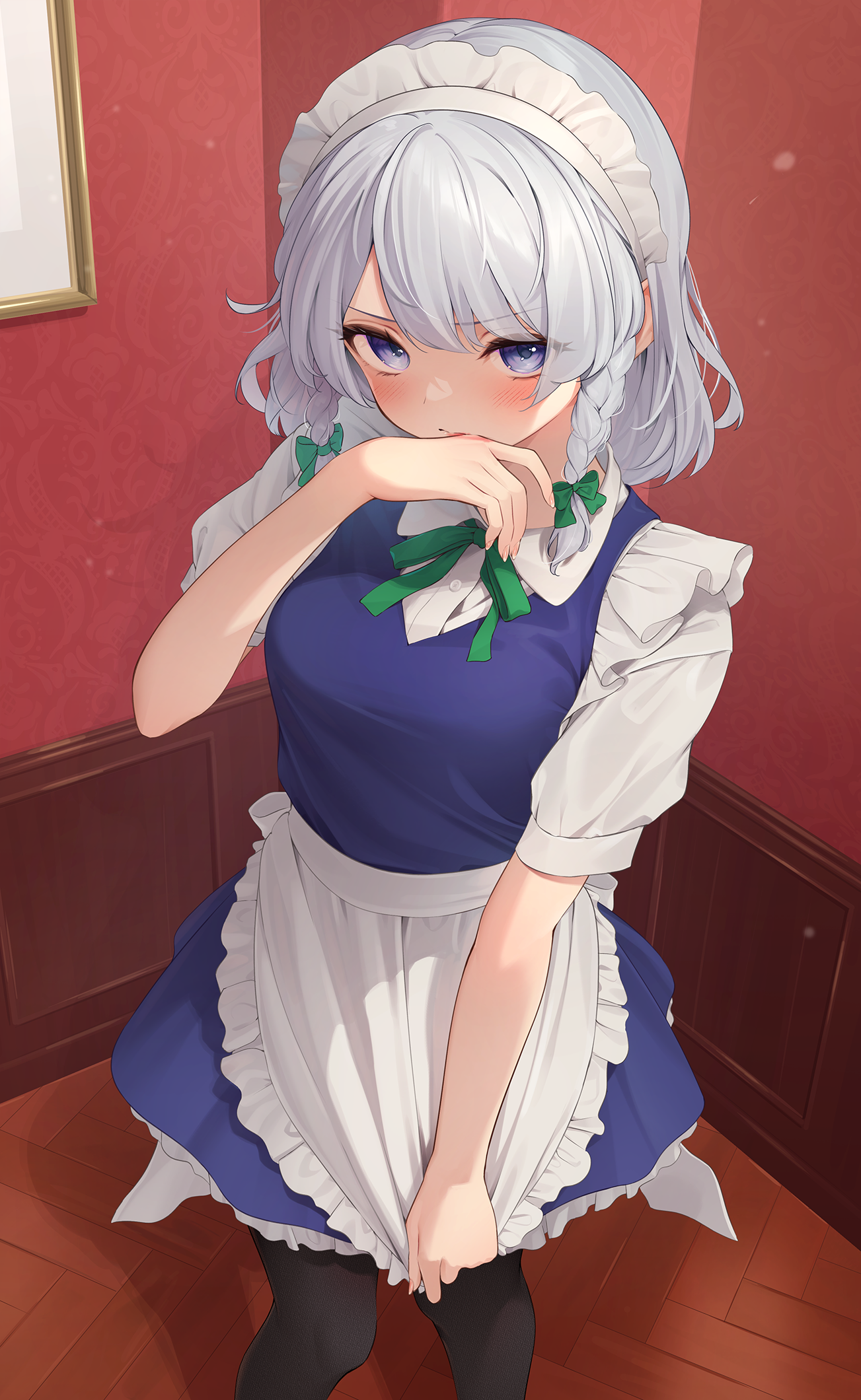 Anime Anime Girls Maid Portrait Display Looking At Viewer Standing Blushing Short Hair Izayoi Sakuya 1303x2120