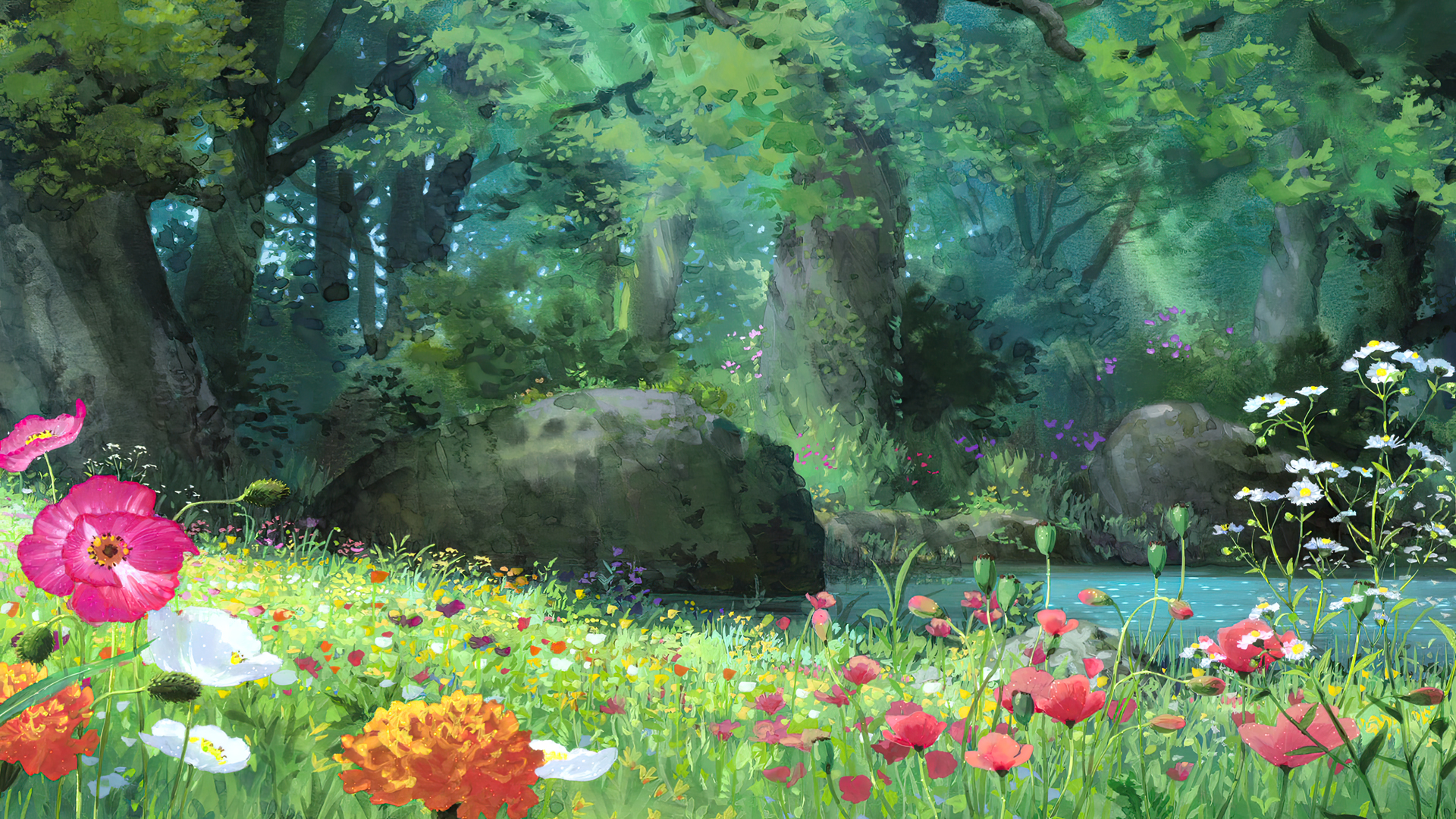Kari Gurashi No Arietti Animated Movies Anime Animation Film Stills Studio Ghibli Field Flowers Wate 1920x1080