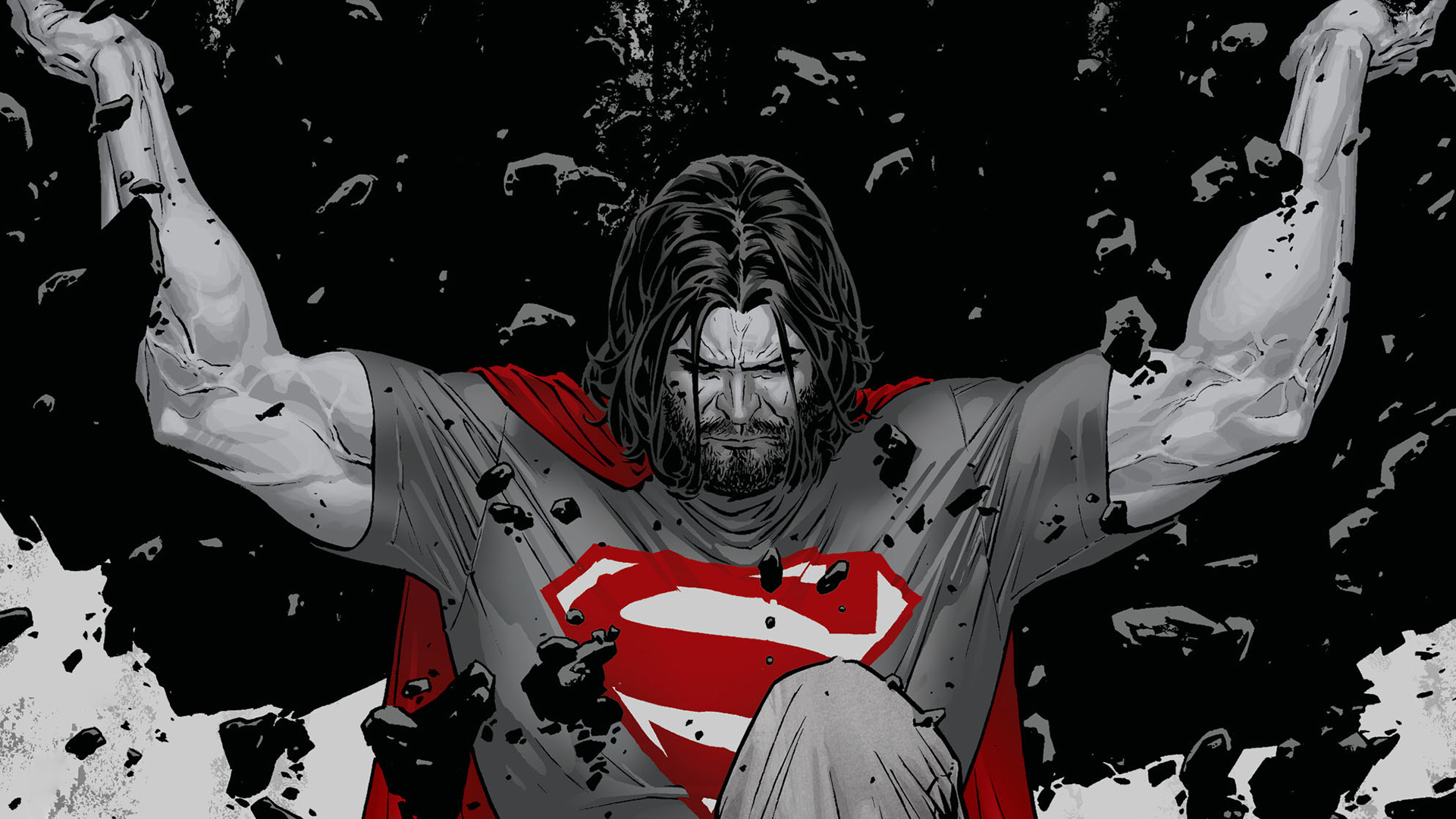 Superman DC Comics Comic Art Comics Monochrome Comic Character Man Of Steel Beard Muscles Closed Eye 1920x1080