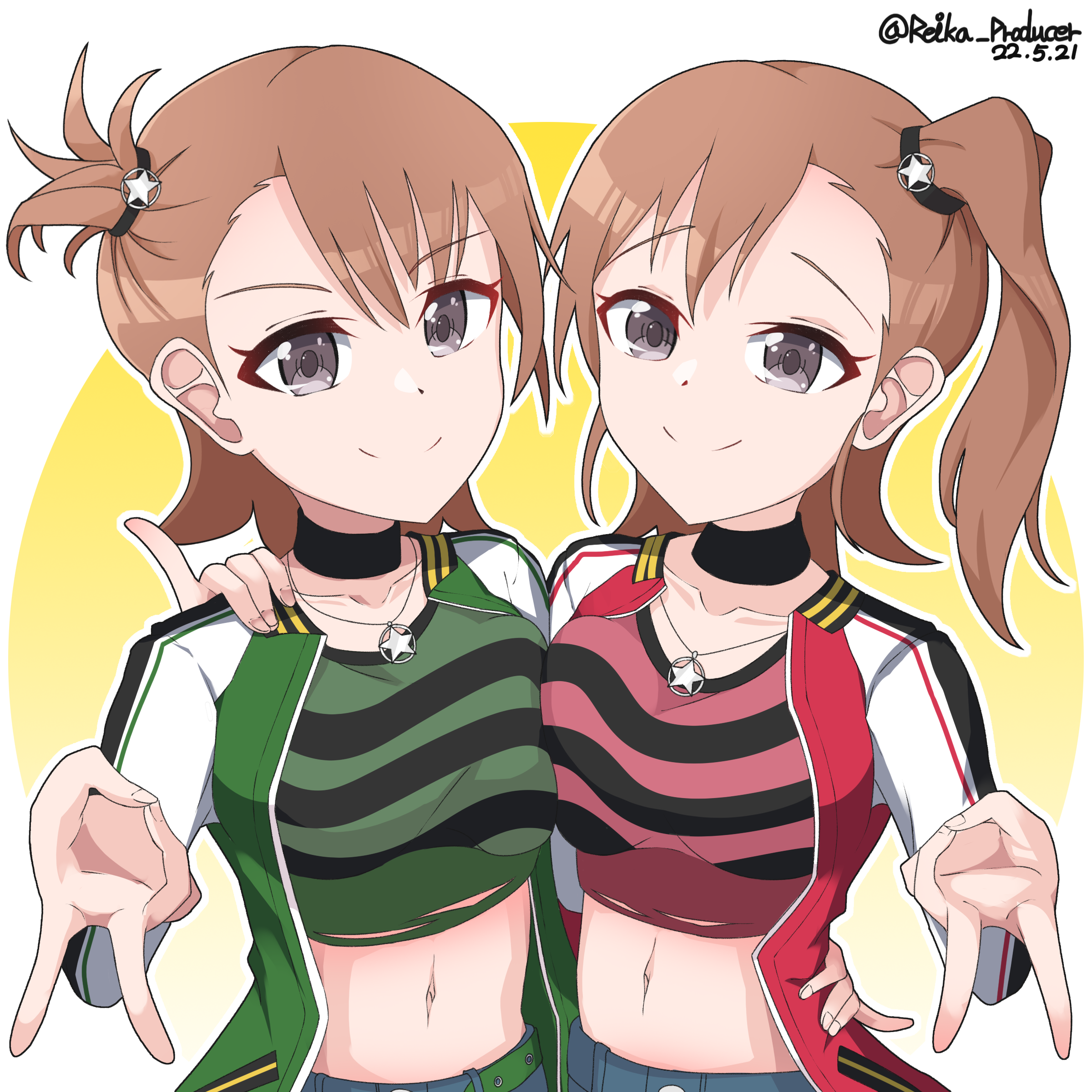 Anime Anime Girls THE IDOLM STER Futami Ami Futami Mami Long Sleeves Brunette Twins Two Women Artwor 2400x2400
