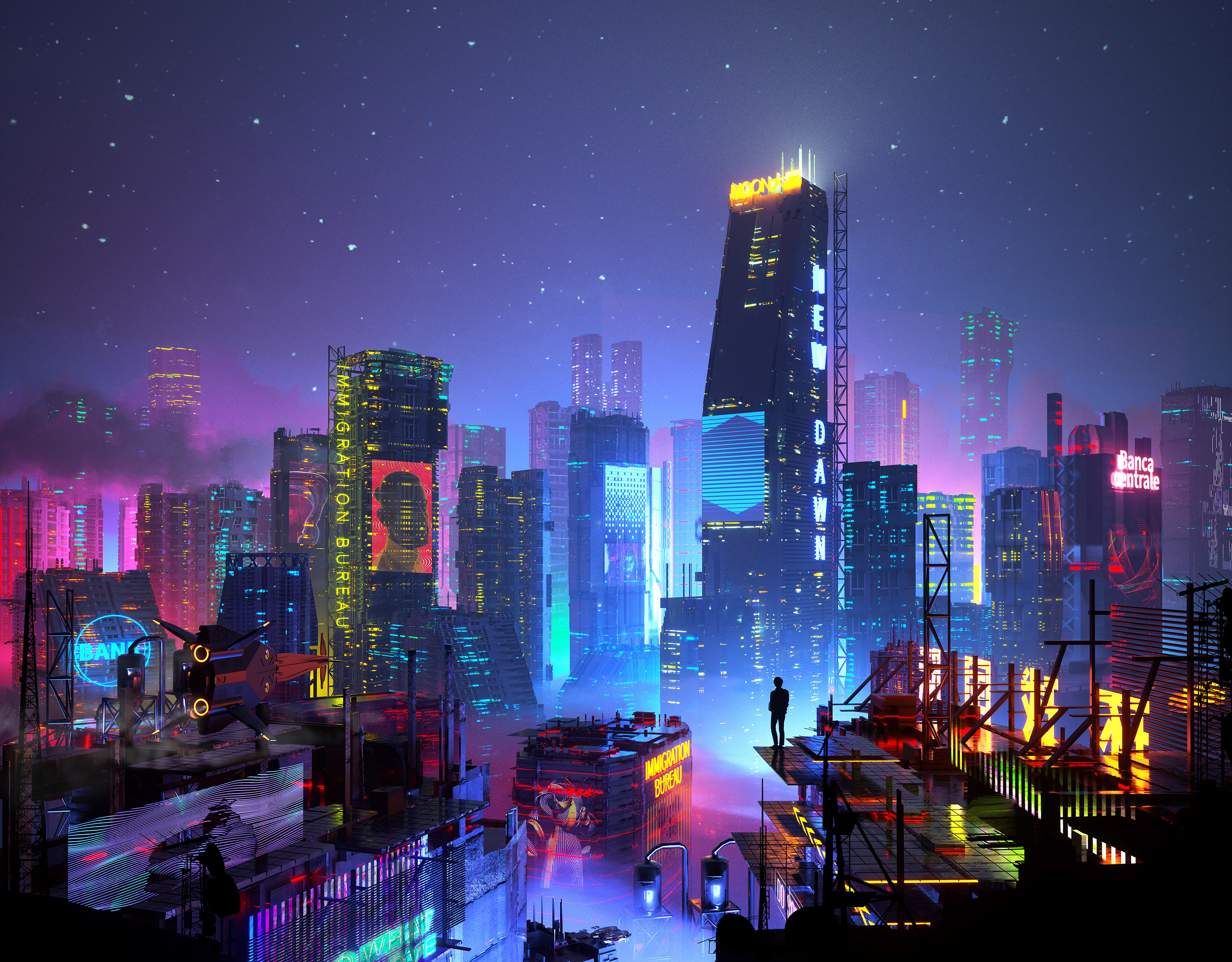 Digital Art Artwork Illustration City Cityscape Night Futuristic Futuristic City Cyberpunk Building  2800x2187