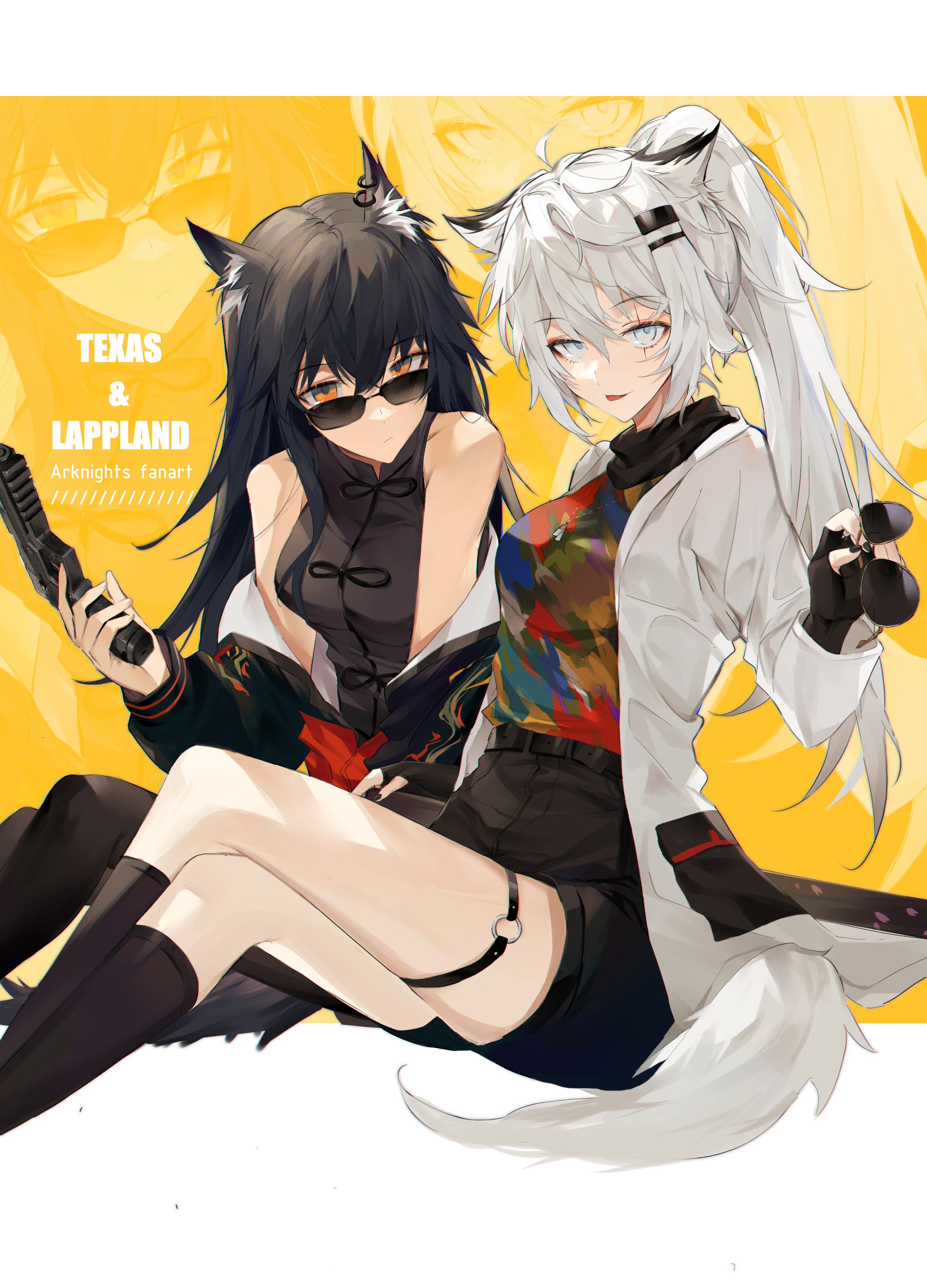 Meng Ziya Anime Anime Girls Fox Girl Fox Ears Fox Tail Gun Sunglasses 2125x2952