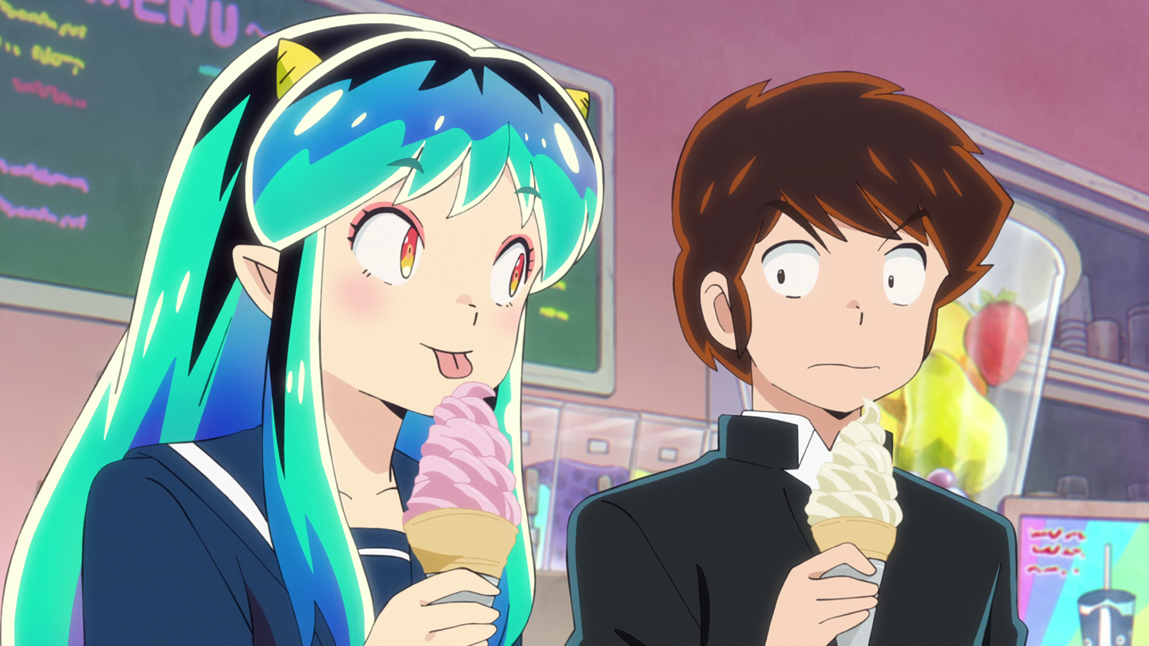 Urusei Yatsura Ataru Moroboshi Anime Couple Ice Cream Anime Boys Anime Girls Tongue Out Long Hair Mu 3840x2160