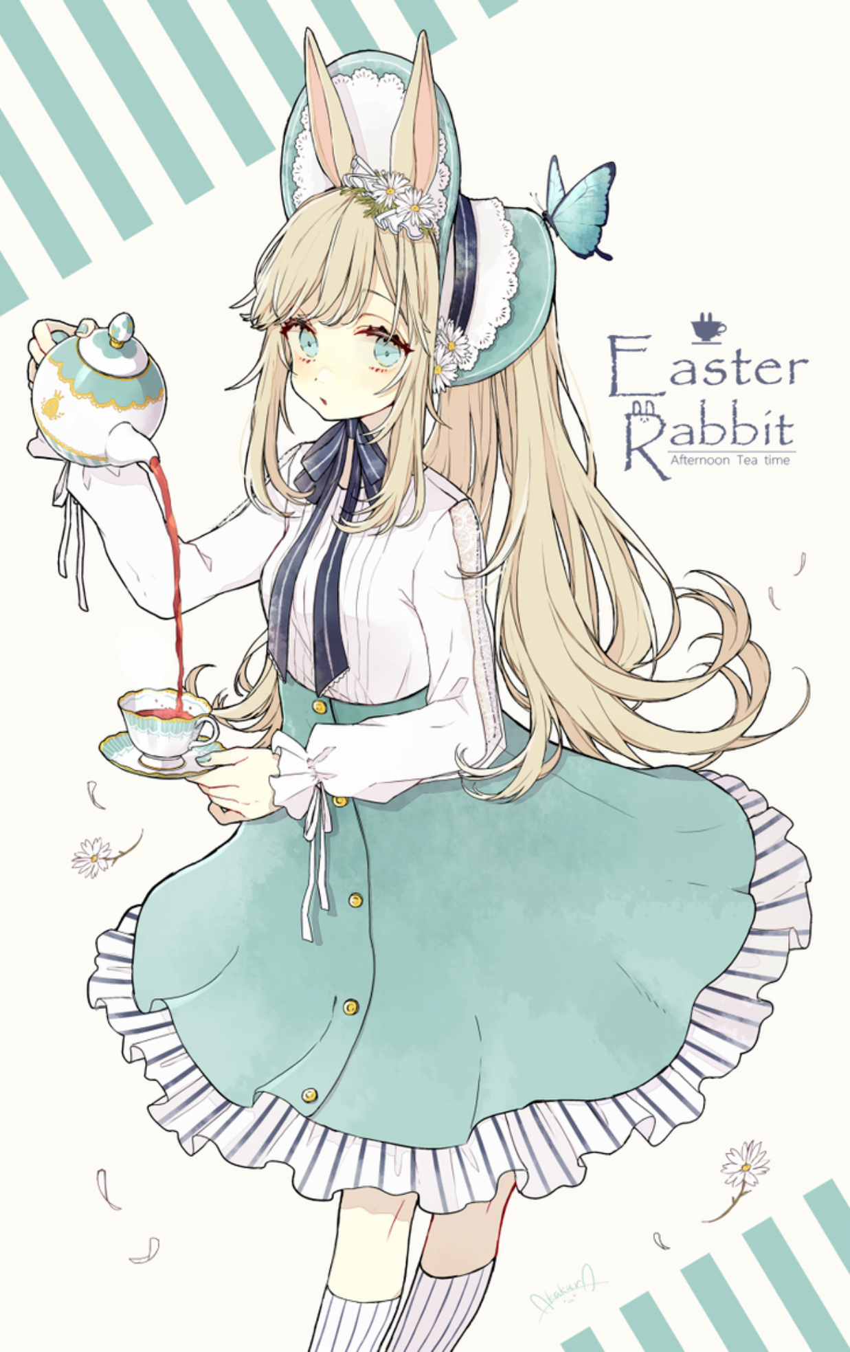 Akakura Anime Girls Hat Butterfly Tea Tea Pot Bunny Ears Bunny Girl 1237x1967