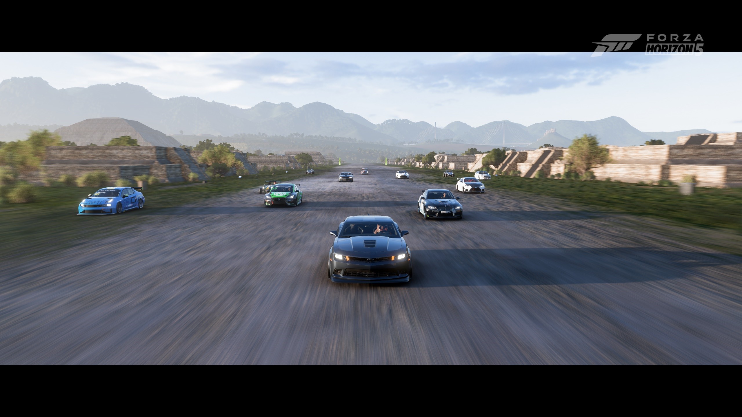 Forza Horizon 5 Chevrolet Chevelle Car Front Angle View CGi Video Games Logo Mountains Path Headligh 2560x1440