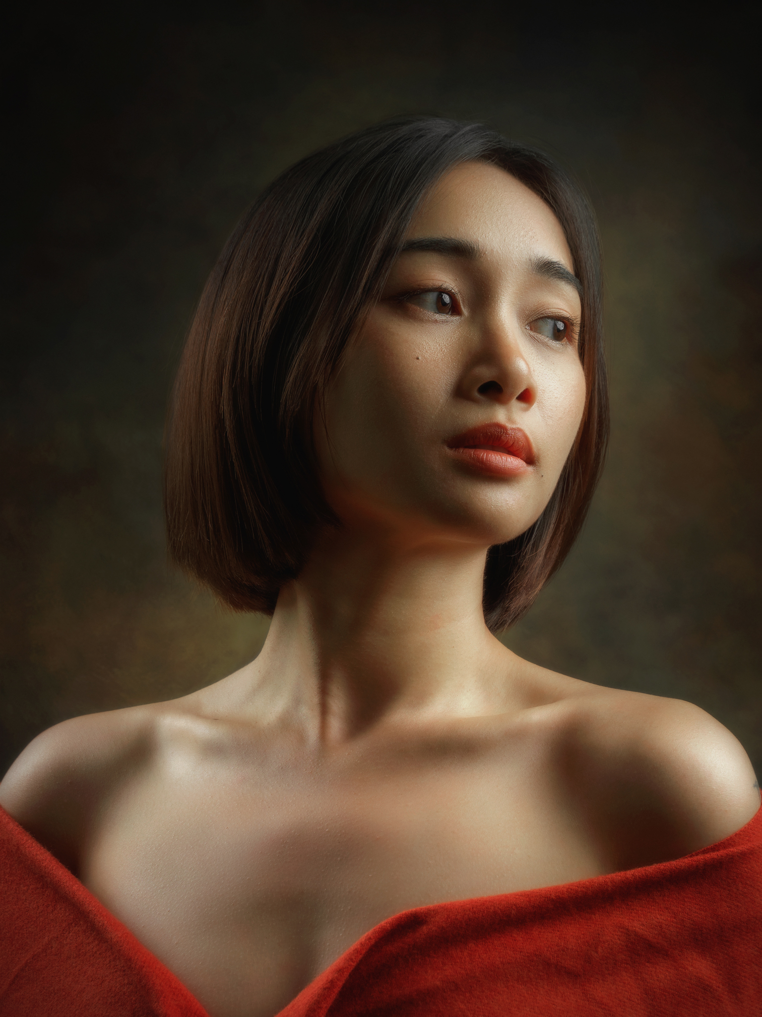 Hoang Nguyen Women Asian Bare Shoulders Looking Away Portrait 1536x2048