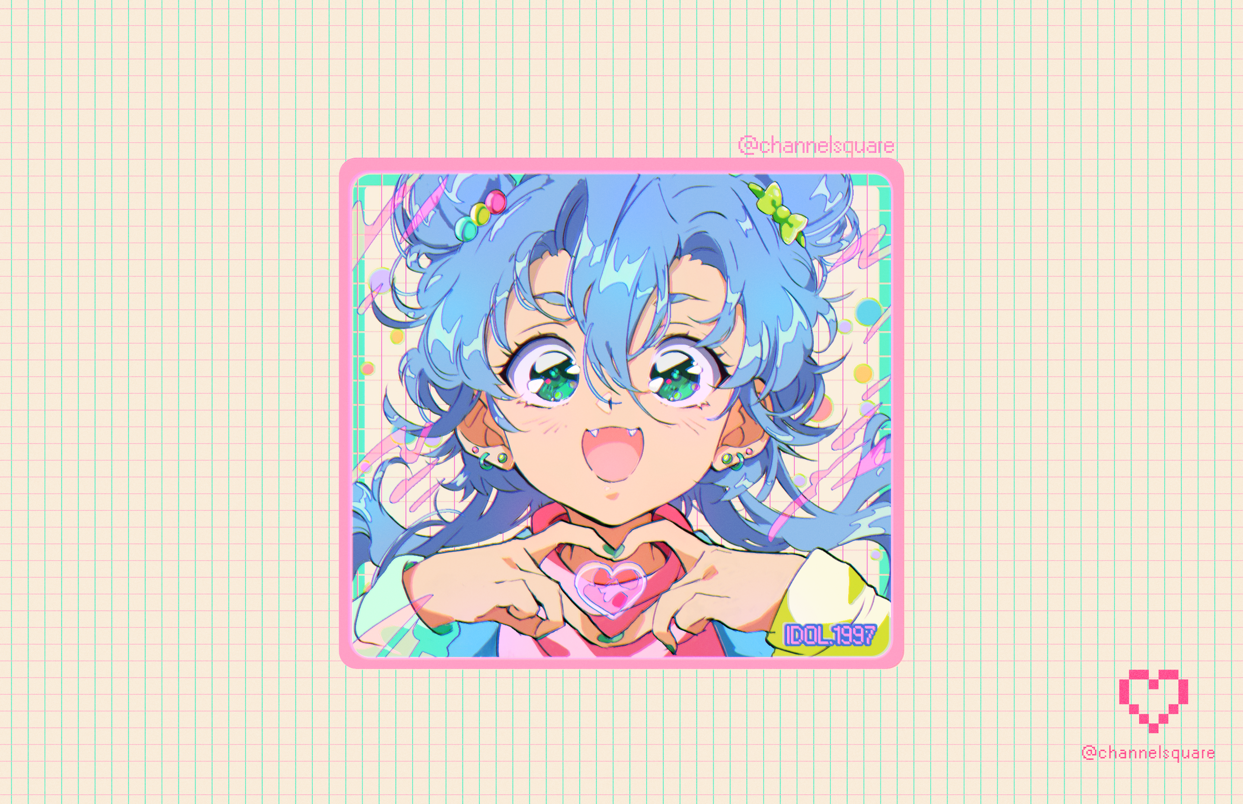 Anime Girls Artwork Blue Hair Green Eyes Love 2500x1617