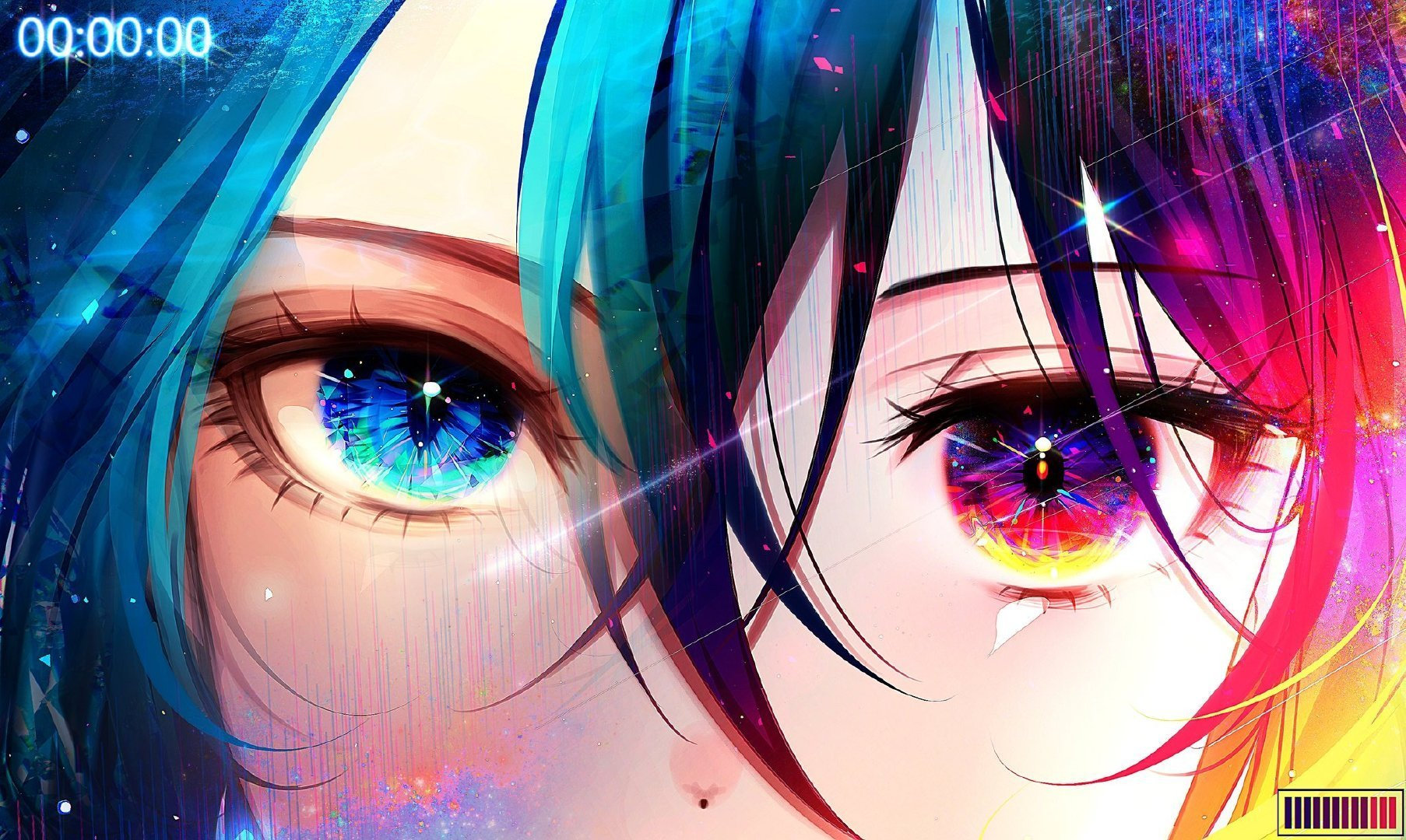 11 Eyes EYE Divine Cybermancy 5 Eyes Anime Girls Heterochromia Colorful Face Frontal View 1806x1080