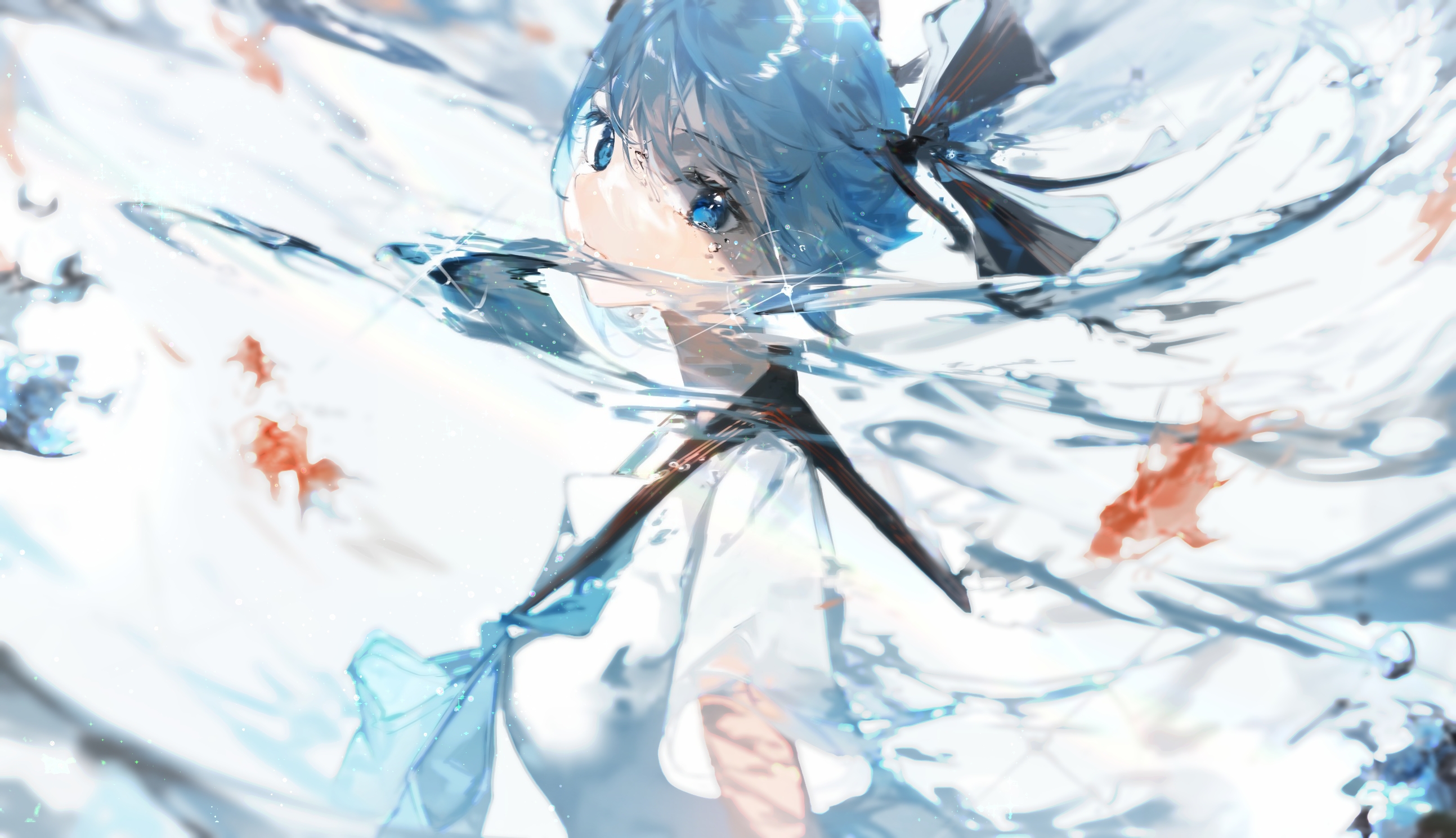 Anime Anime Girls Hatsune Miku In Water Fish Water School Uniform 2587x1489