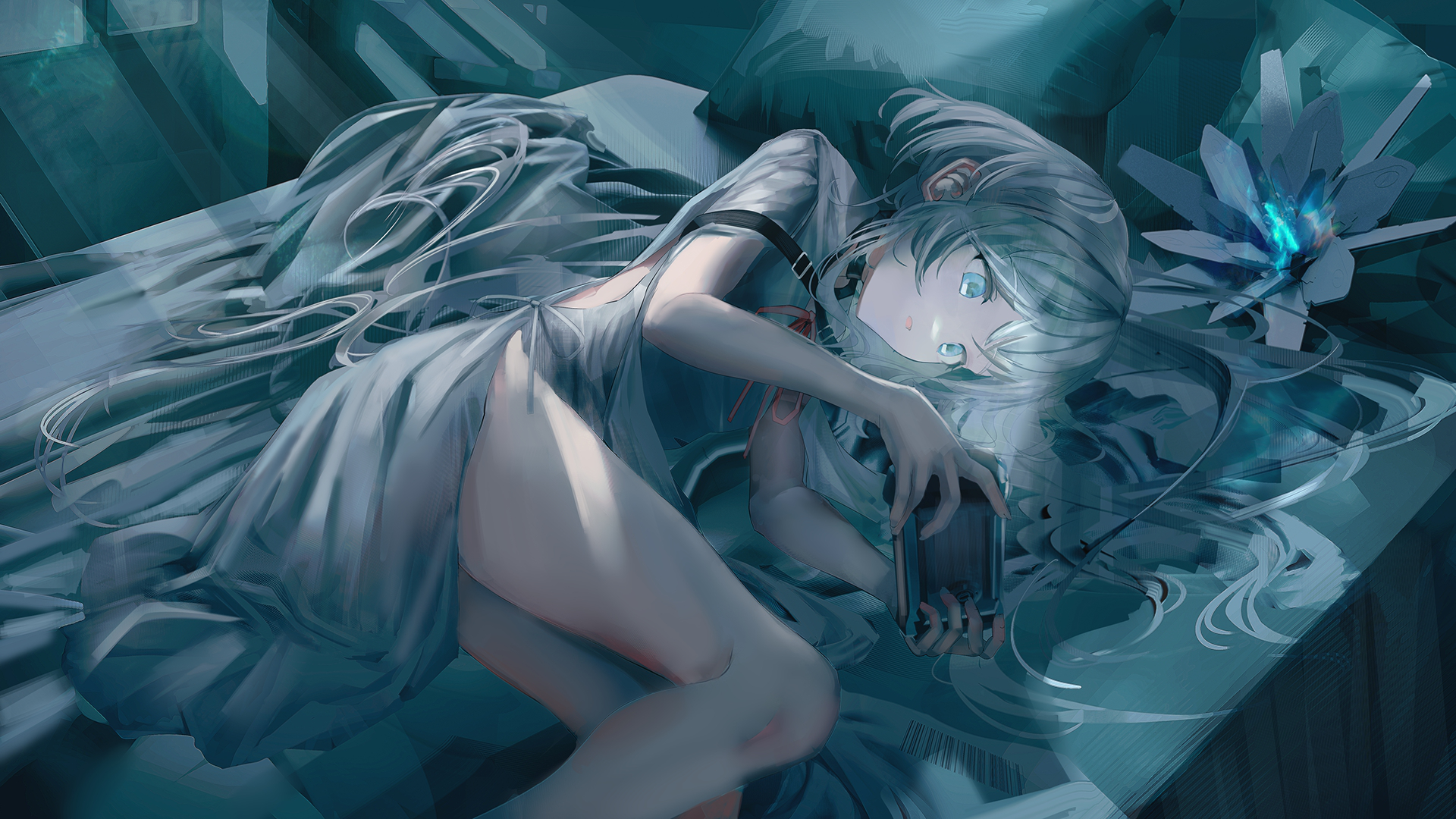 Anime girl, lying down, polychromatic, white hair, books, Anime, HD  wallpaper | Peakpx