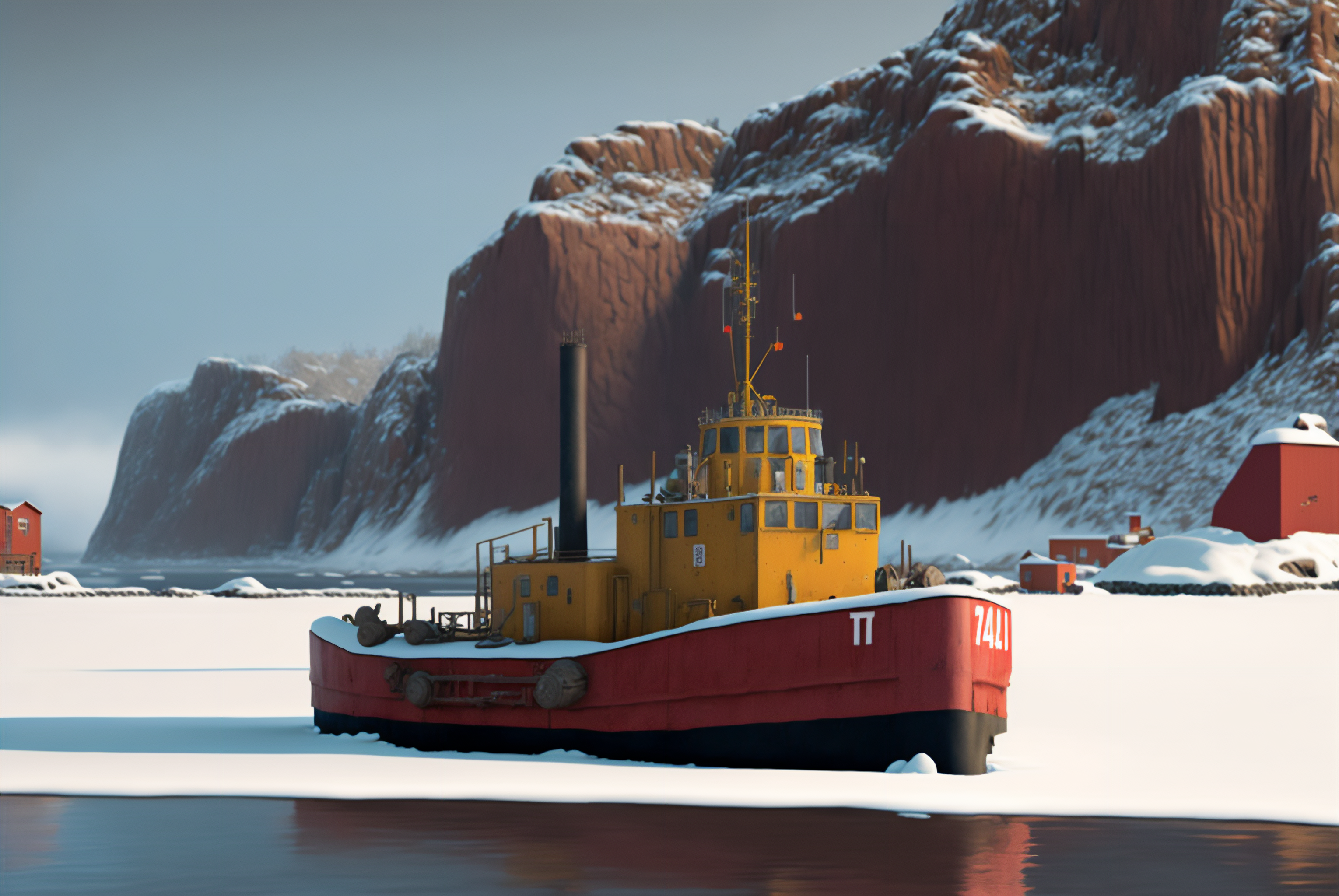 Ai Art Painting Tugboat Winter Snow Ice 3060x2048