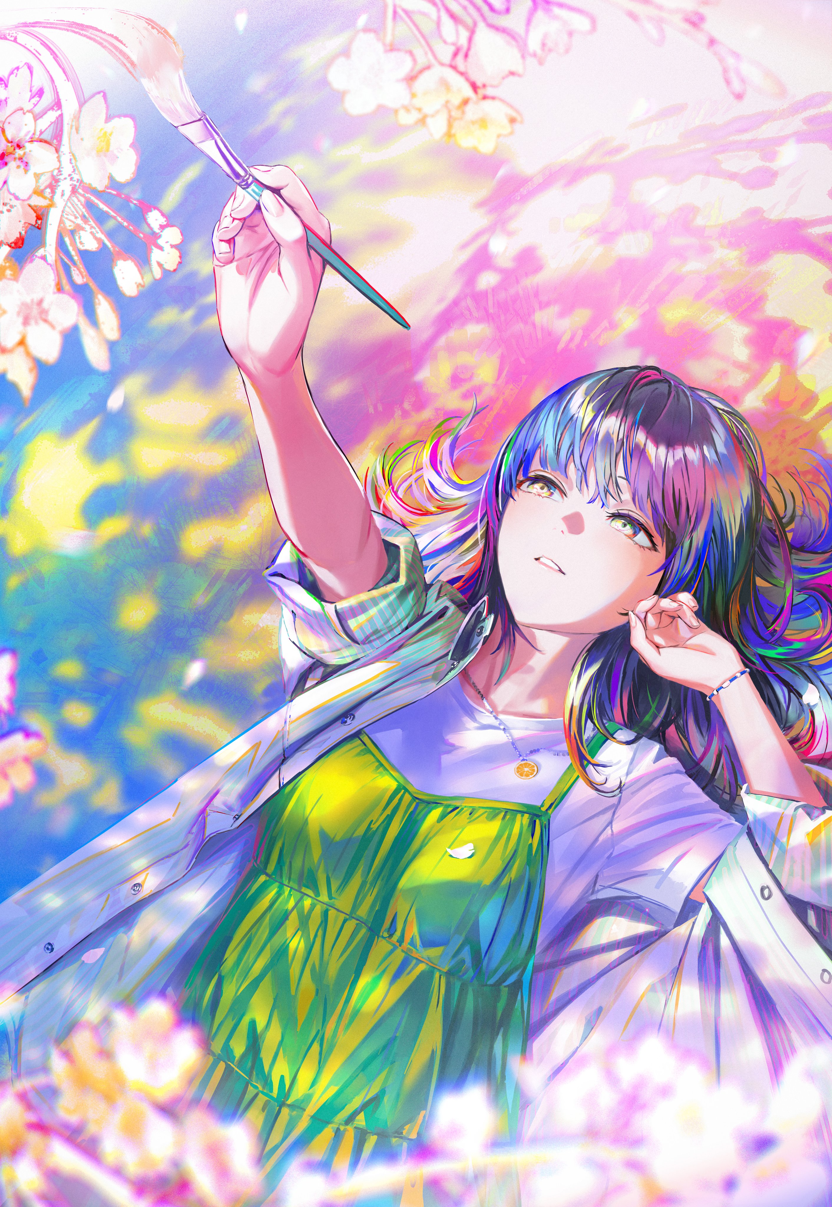 Arata Yokoyama Digital Art Artwork Illustration Anime Anime Girls Lying On Back Shadow Paint Brushes 2825x4096