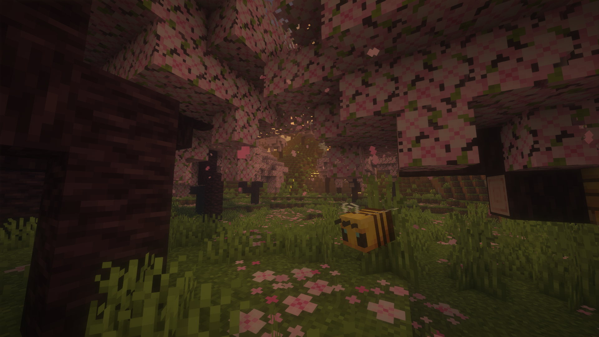 Minecraft Shaders Video Games CGi Cube Trees Bees Flowers 1920x1080