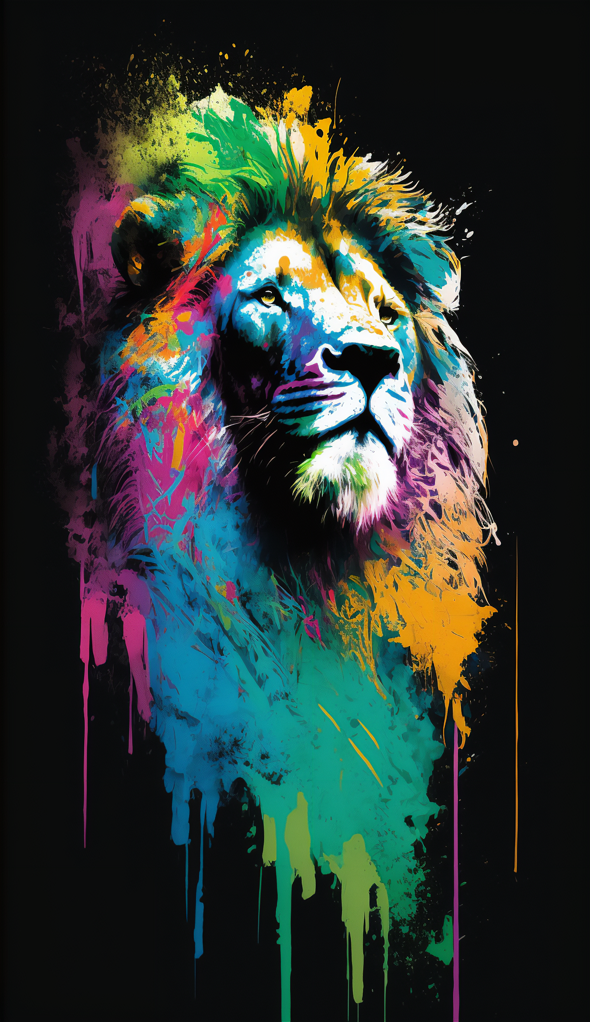 Ai Art Painting Vertical Portrait Display Lion Colorful Animals Minimalism Black Background 1920x3328