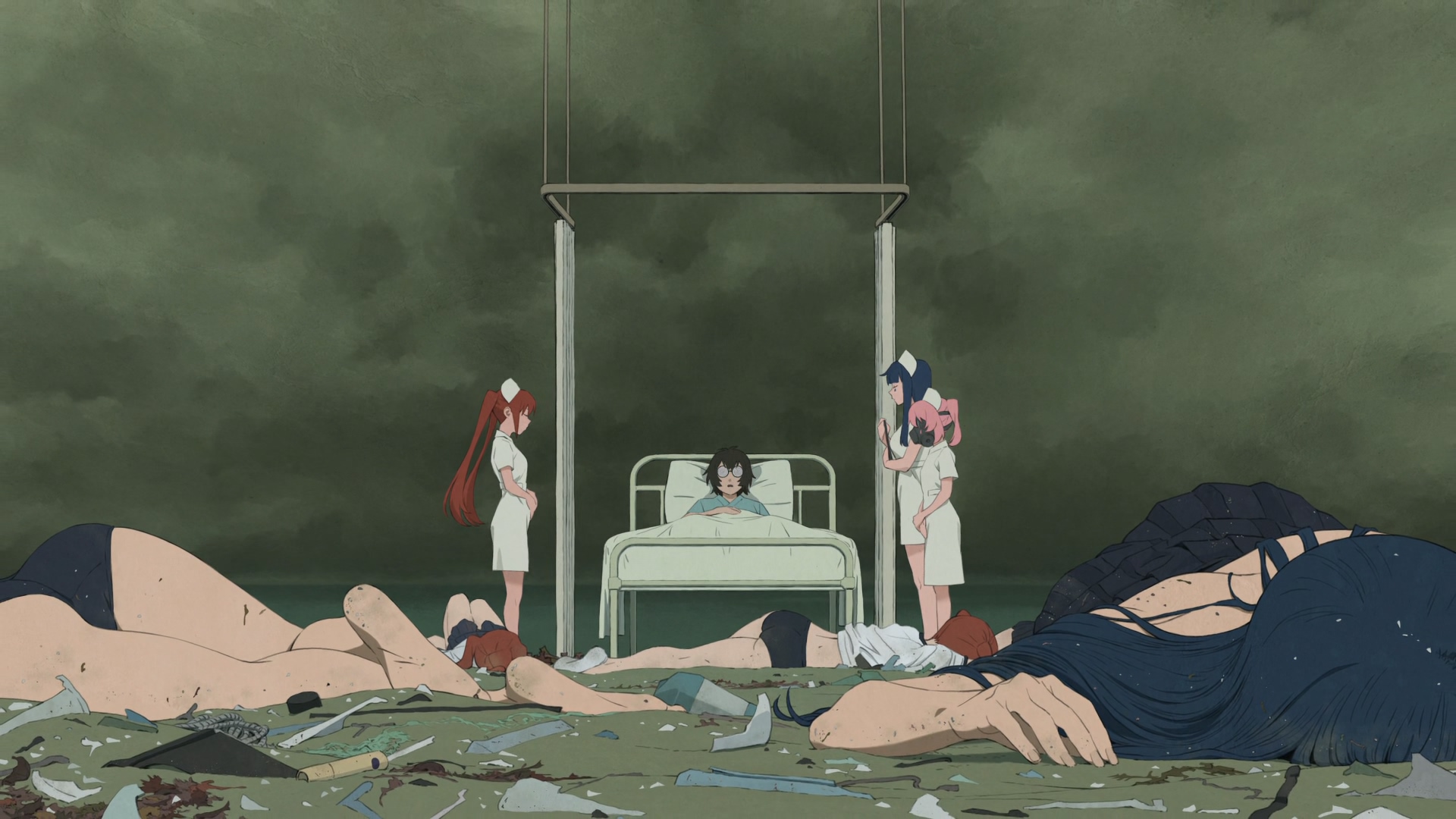Mahou Shoujo Magical Destroyers Anime Anime Screenshot Anime Girls Anime Boys Bed Clouds Messy Nurse 1920x1080