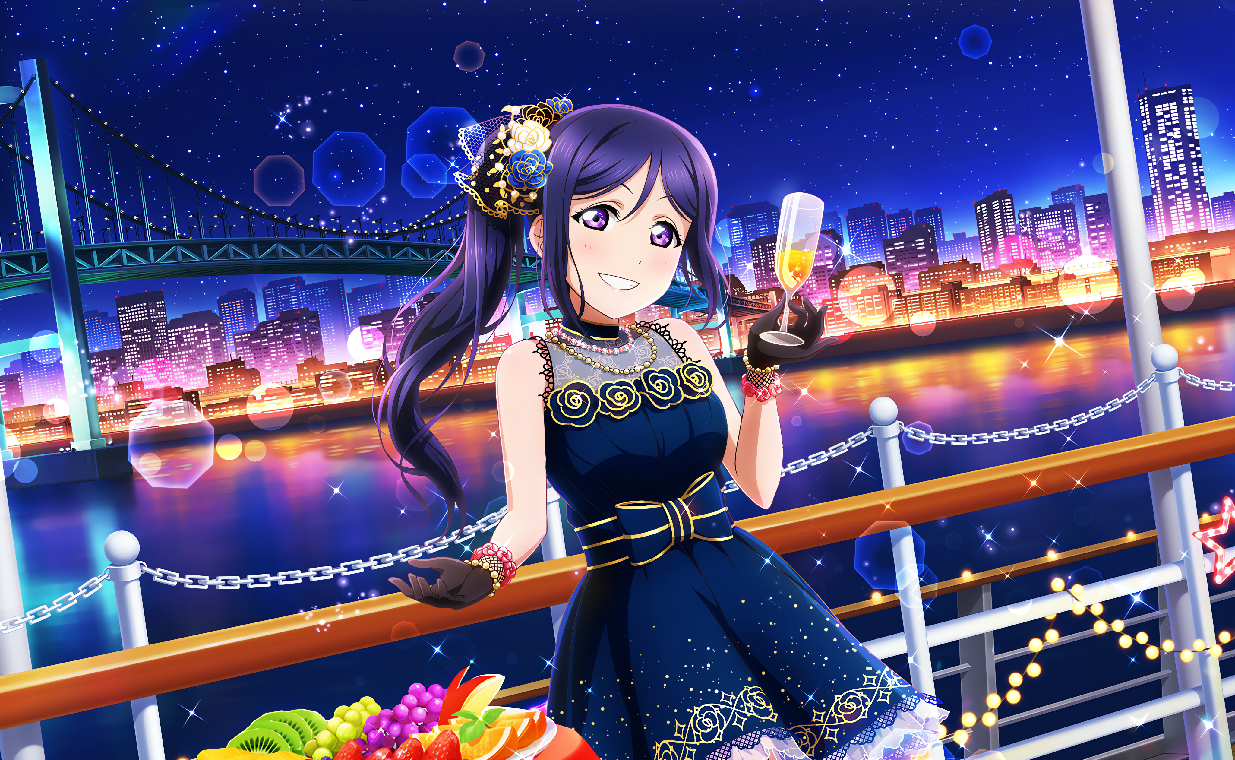 Matsuura Kanan Love Live Love Live Sunshine Anime Anime Girls Gloves Champagne Glass Bridge Stars Sk 4096x2520