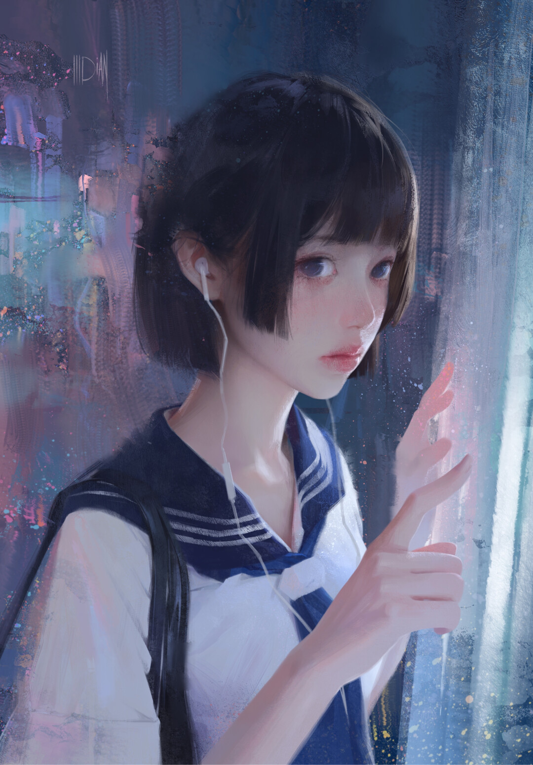 Vertical Short Hair Black Hair School Uniform ILLDiAN Artwork Headphones 1080x1551