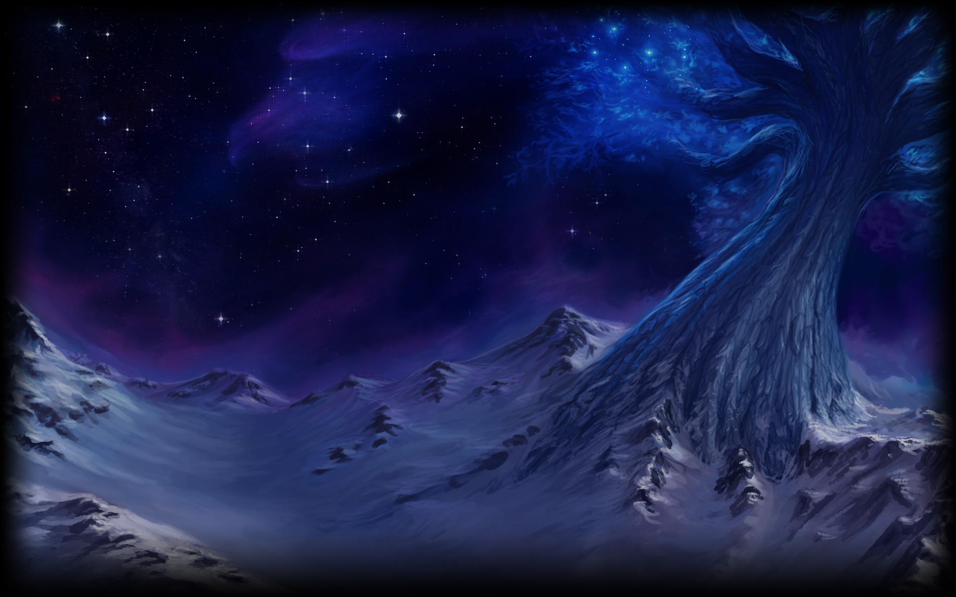 Smite Trees Sky Night Stars Video Games Mountains Snow Plants Yggdrasil Artwork 1920x1200