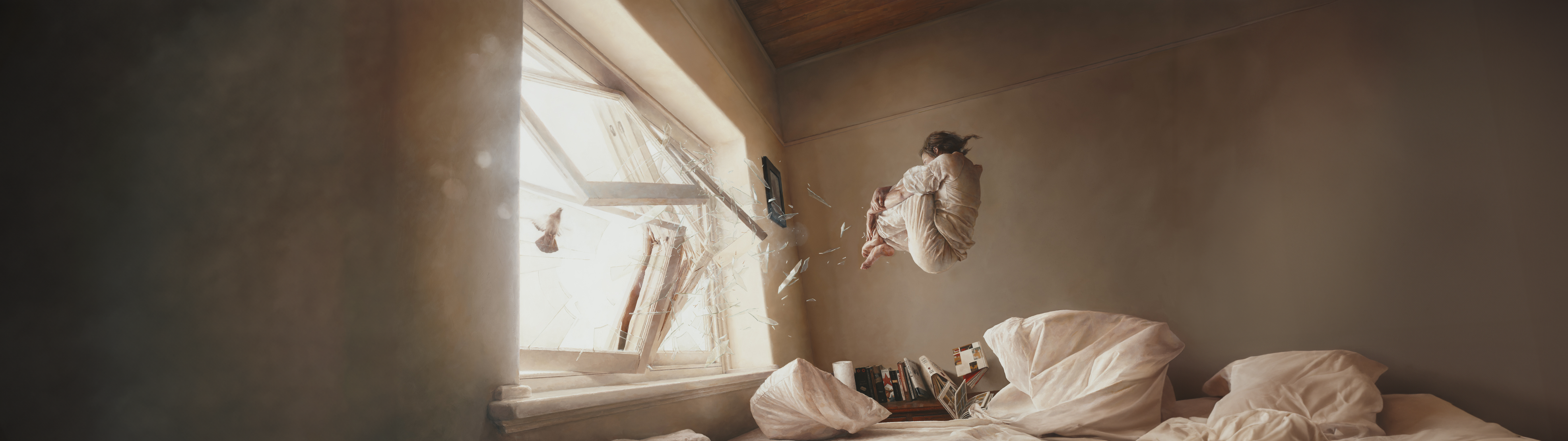 Jeremy Geddes Oil Painting Ultrawide Bedroom Broken Glass Artwork Window Pillow Painting 3944x1109