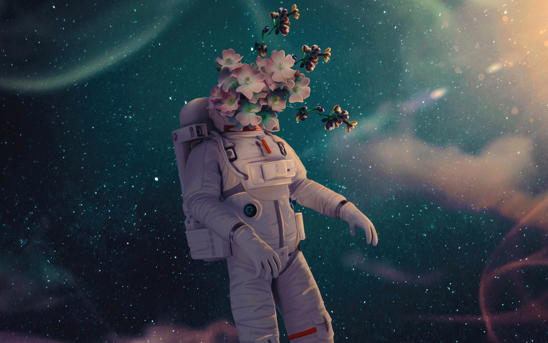 Digital Art Artwork Illustration Space Astronaut Abstract Spacesuit Flowers 1920x1200