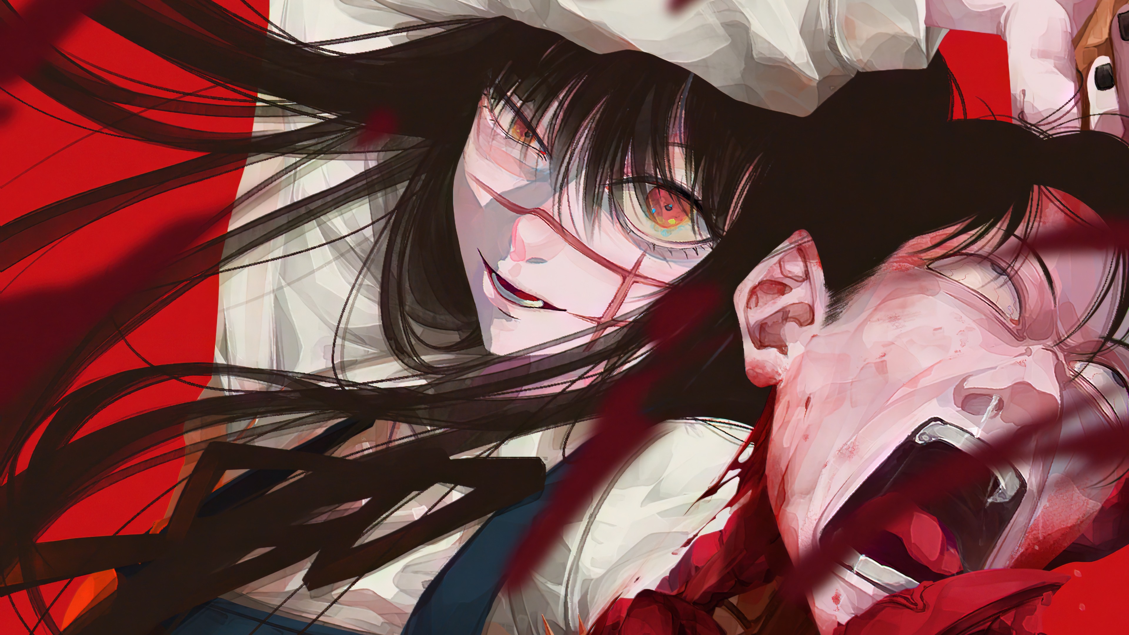 Chainsaw Man Yoru Scars Black Hair Decapitated School Uniform Red Background Anime Boys Anime Girls 3840x2160