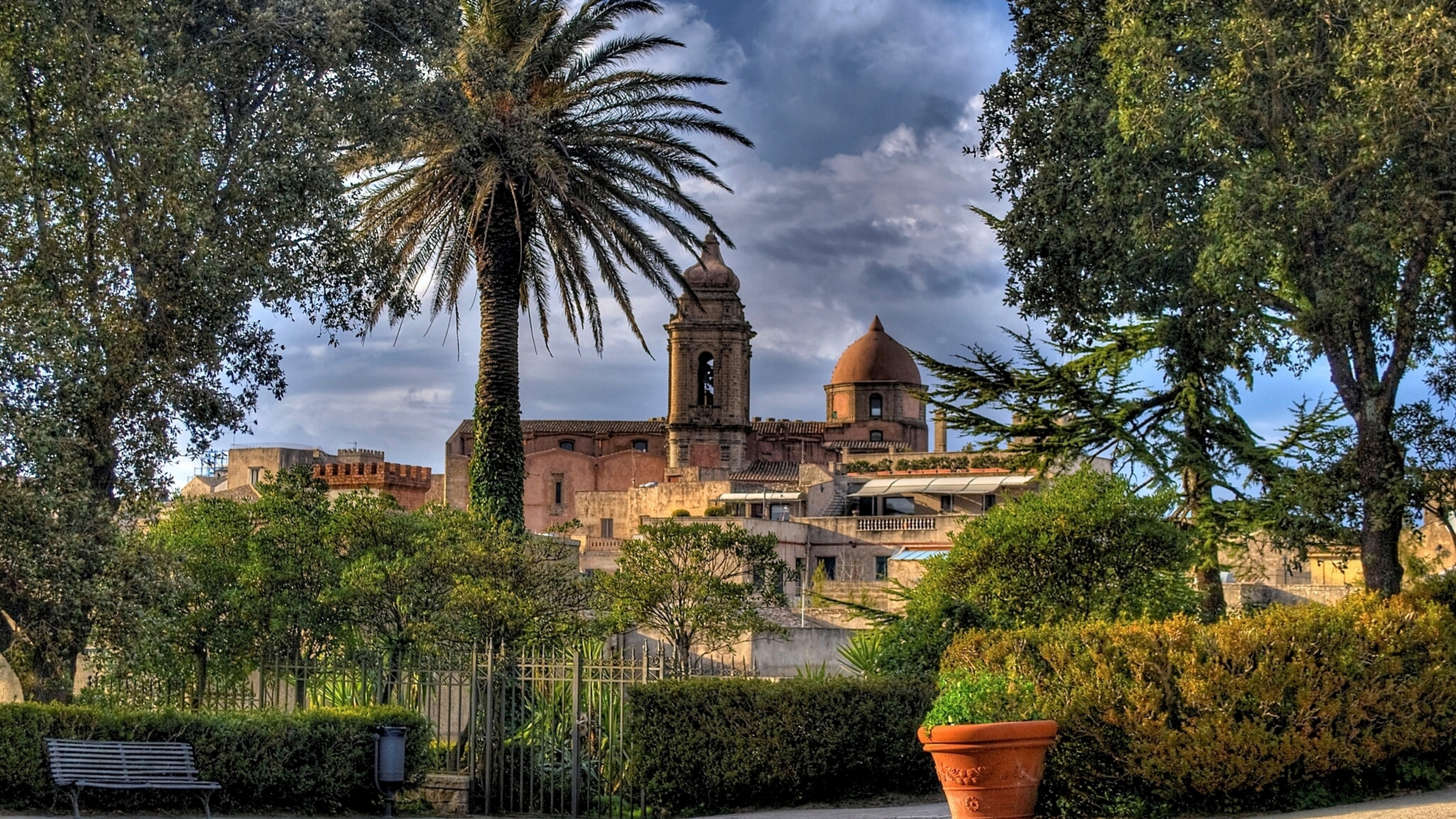 Church Of San Giuliano Italy Sicily Trees Building 3840x2160