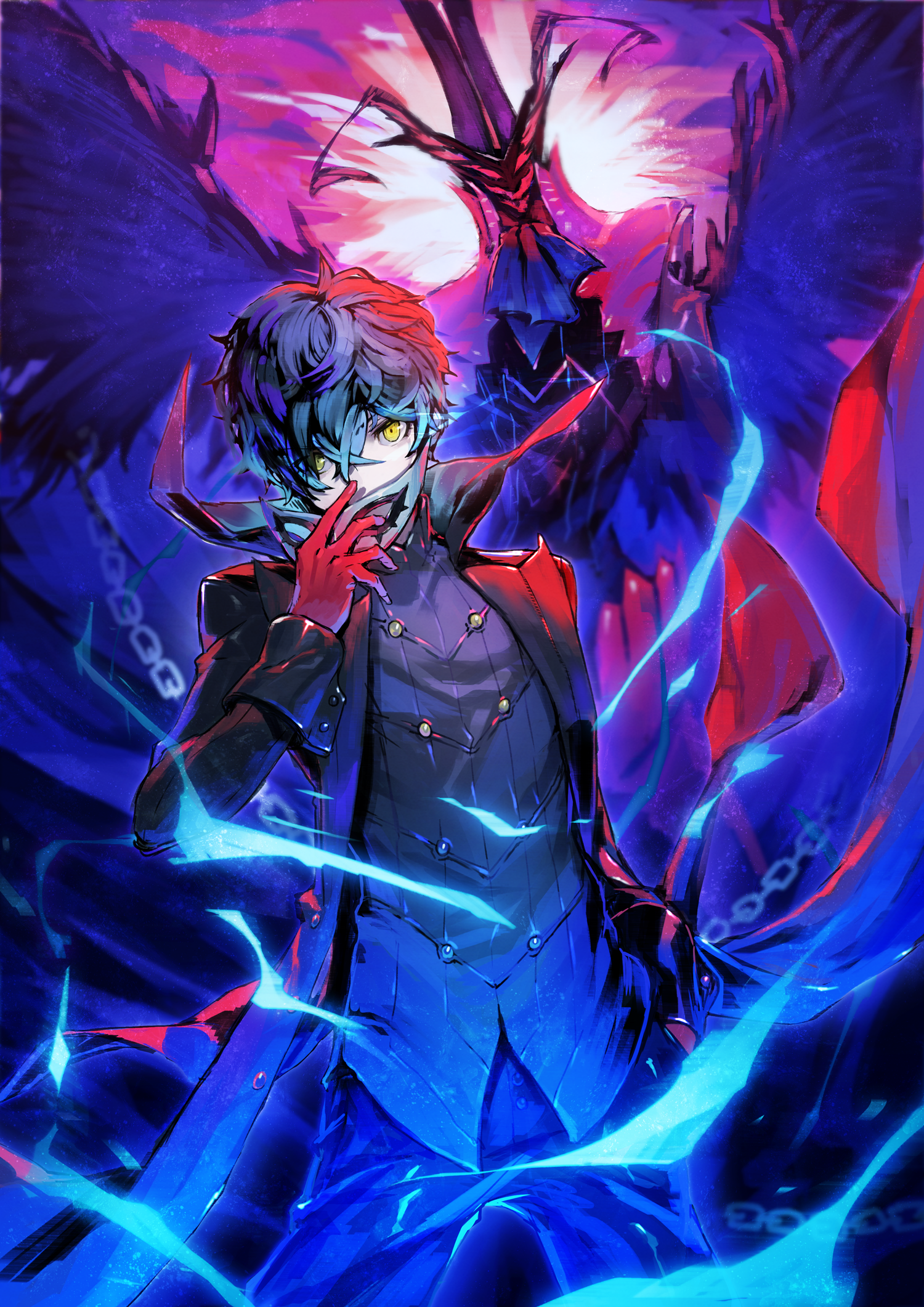Persona 5 Persona 5 Royal Anime Boys Mask Wings Chains Vertical Hair Over One Eye Gloves Hat Akira K 1500x2122