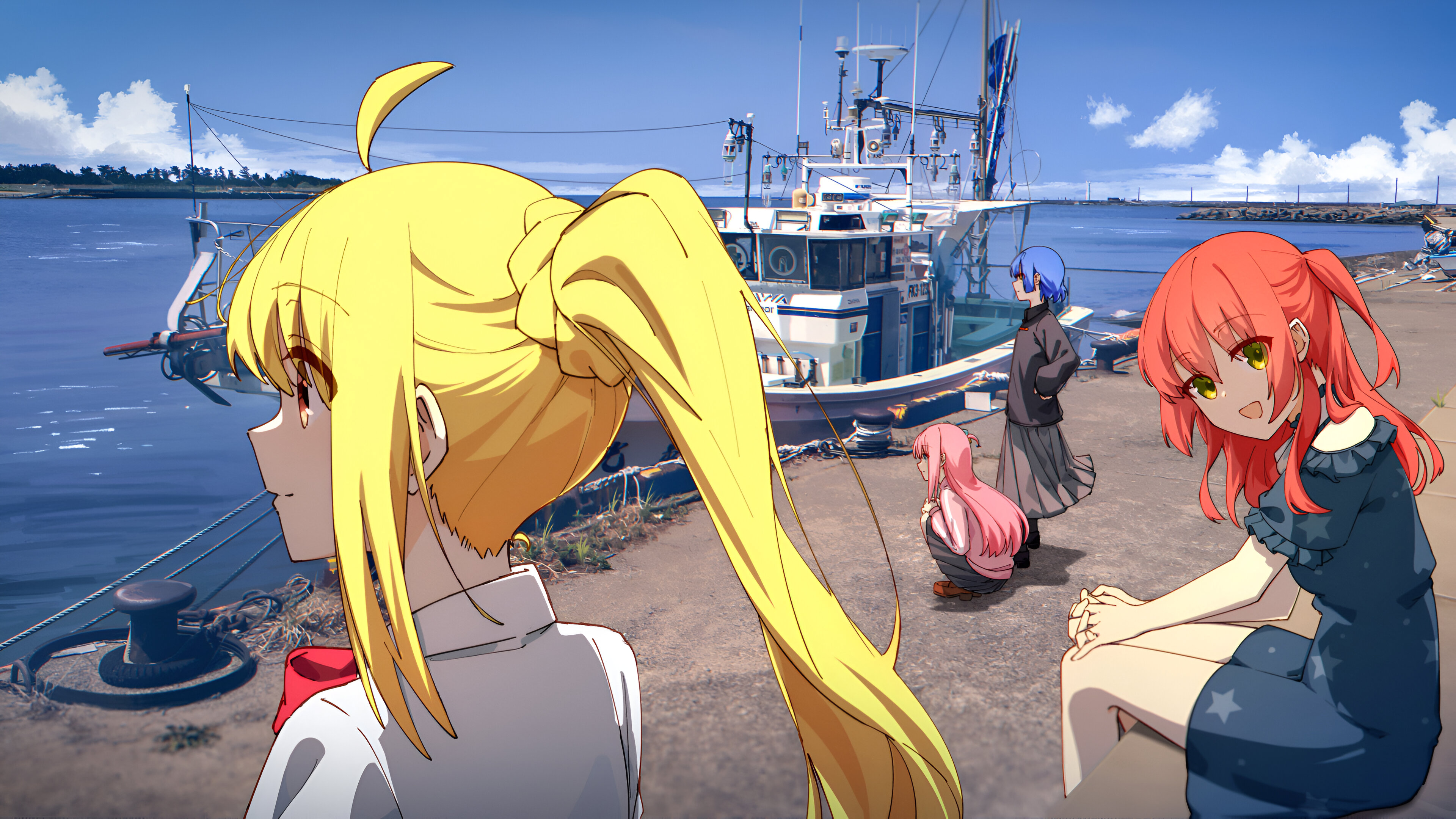 BOCCHi THE ROCK Gotou Hitori Kita Ikuyo Nijika Ijichi Ryo Yamada Sea Boat Anime Anime Girls Dock Lon 3840x2160