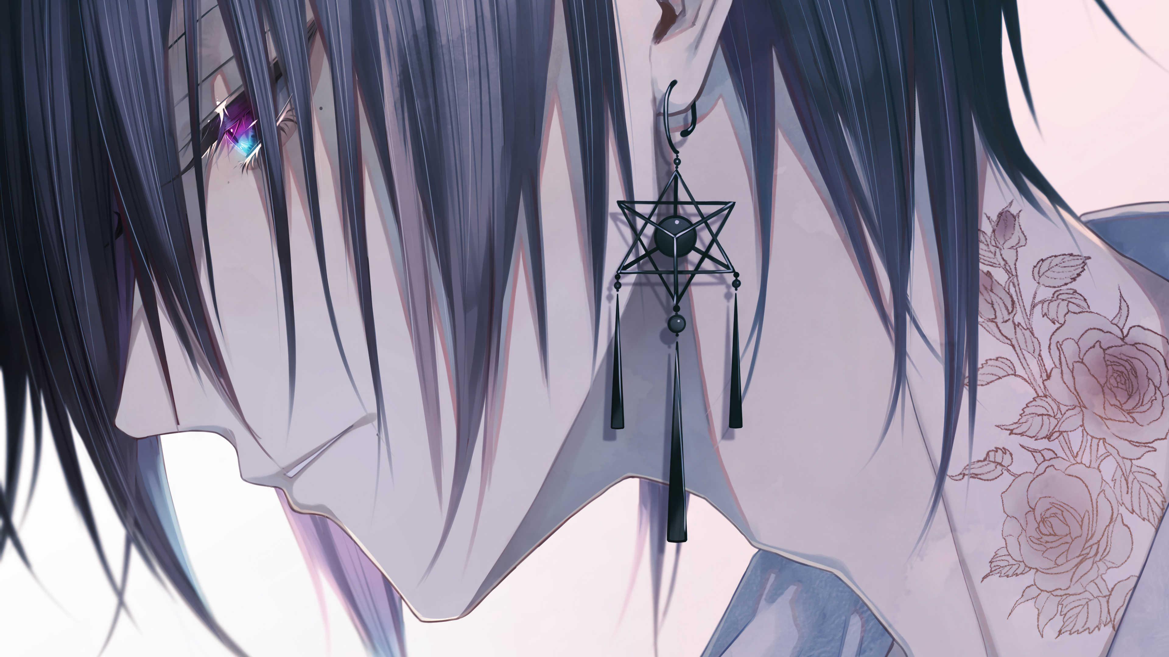 Anime Boys Tattoo Earring Pentagram Multi Colored Eyes Moles Mole Under Eye 3840x2160