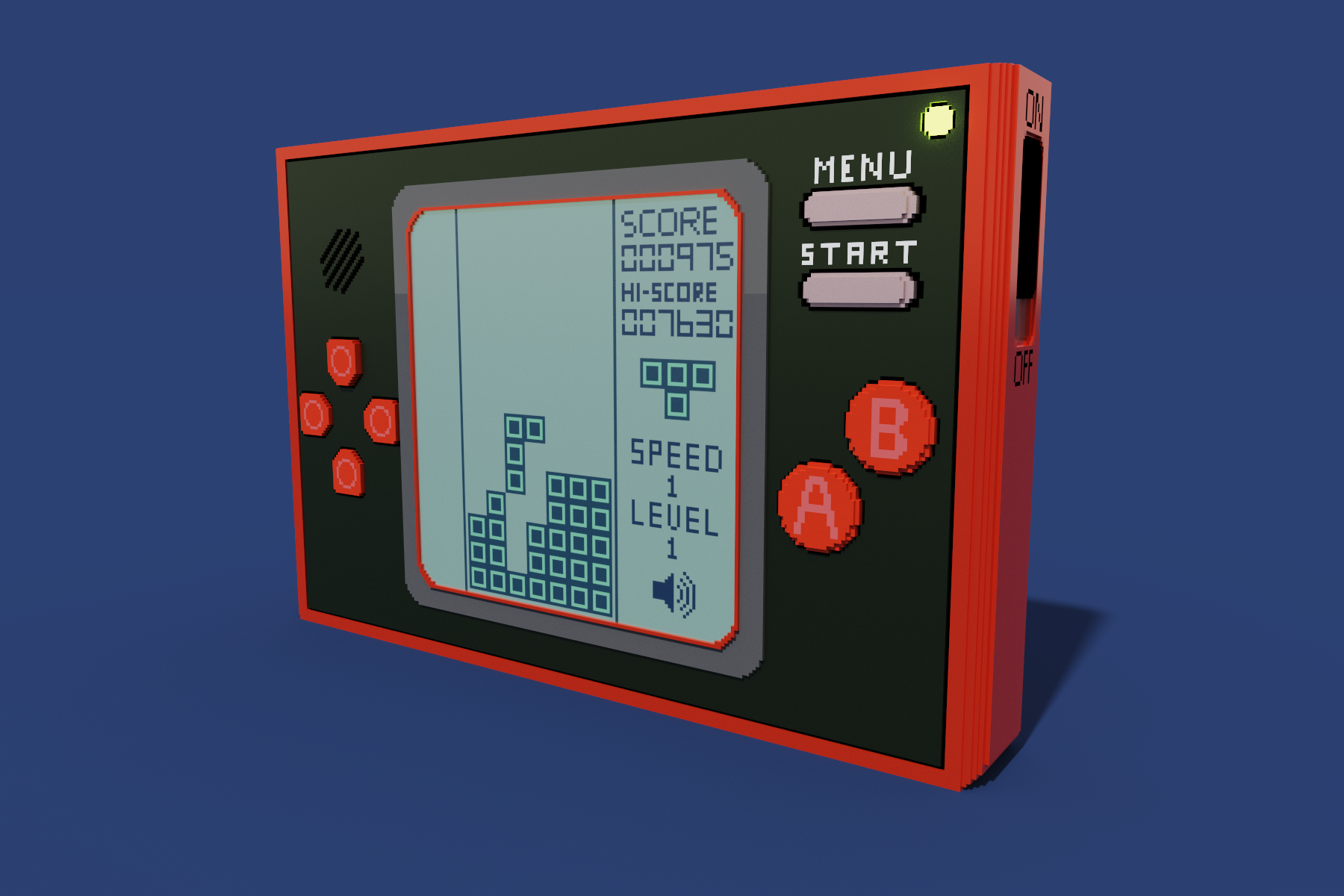 Game Watch Tetris Consoles Video Games MagicaVoxel Voxels Simple Background Digital Art 1800x1200