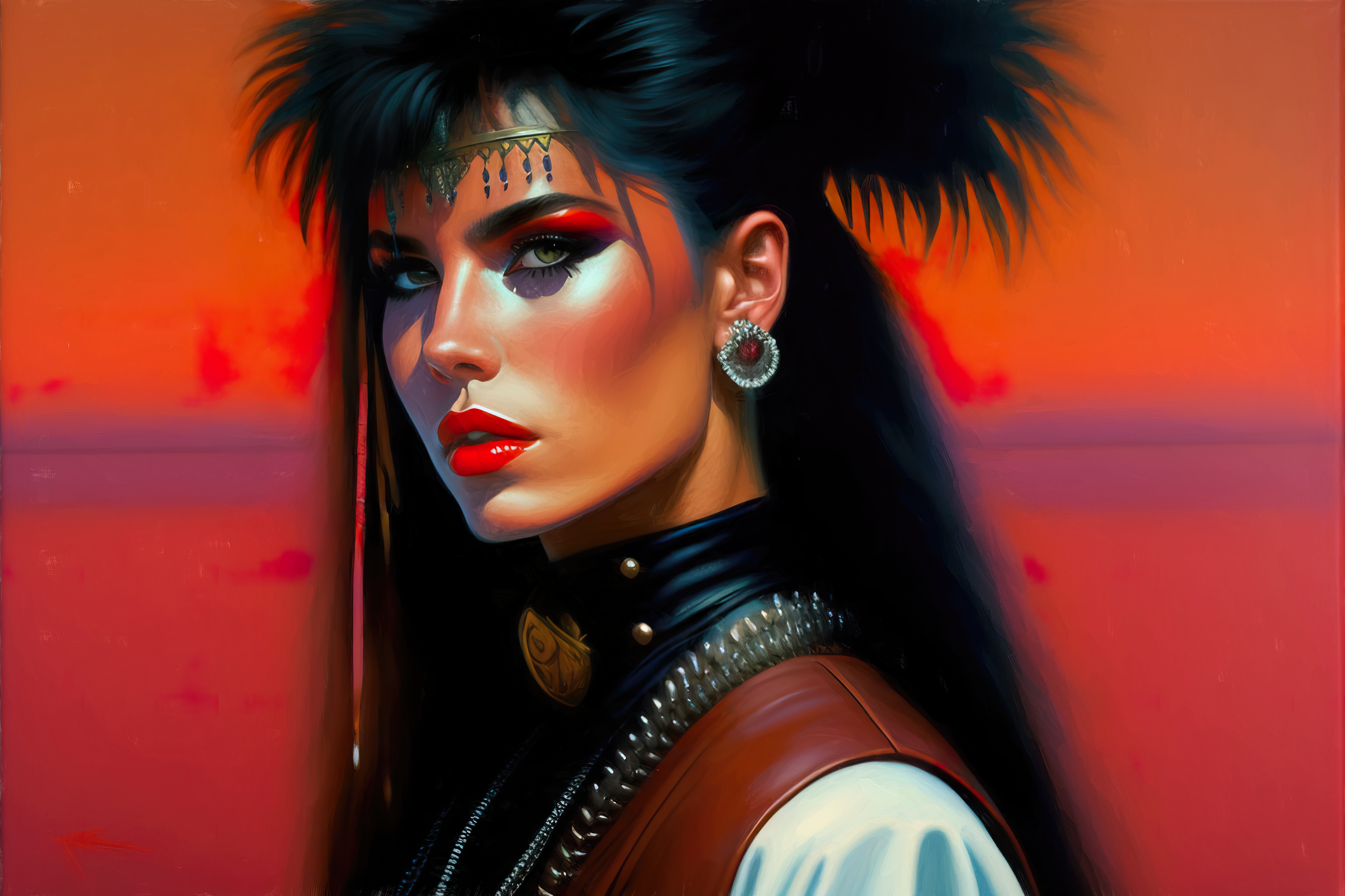 Lexica Ai Art Portrait Women Oil Painting 1980s Punk Girl Vibrant Detailed Face 3840x2560