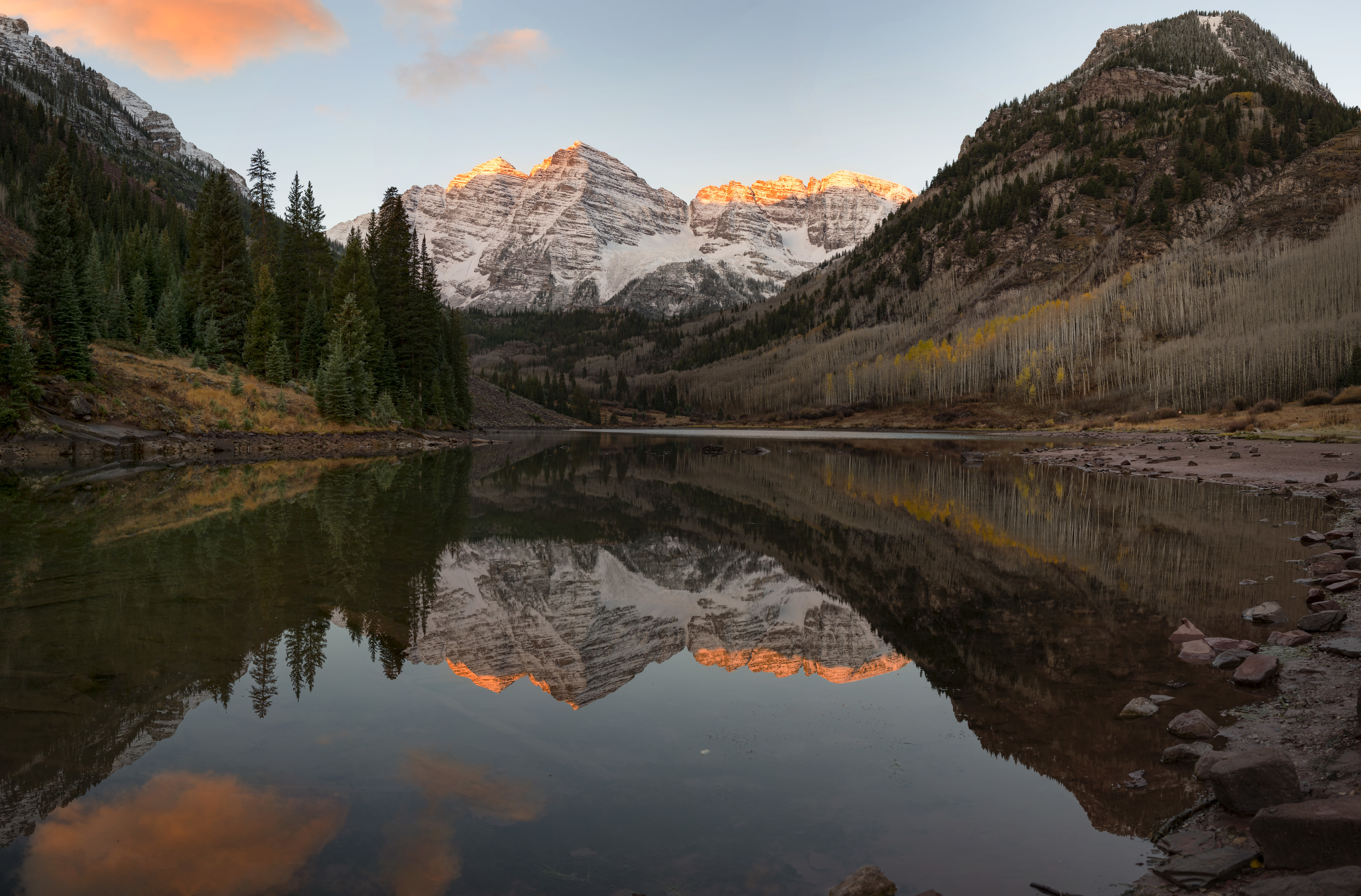 Pitkin Colorado Landscape Nature Lake Mountains Reflection Photography Maroon Bells Sunrise Water Sk 6143x4046
