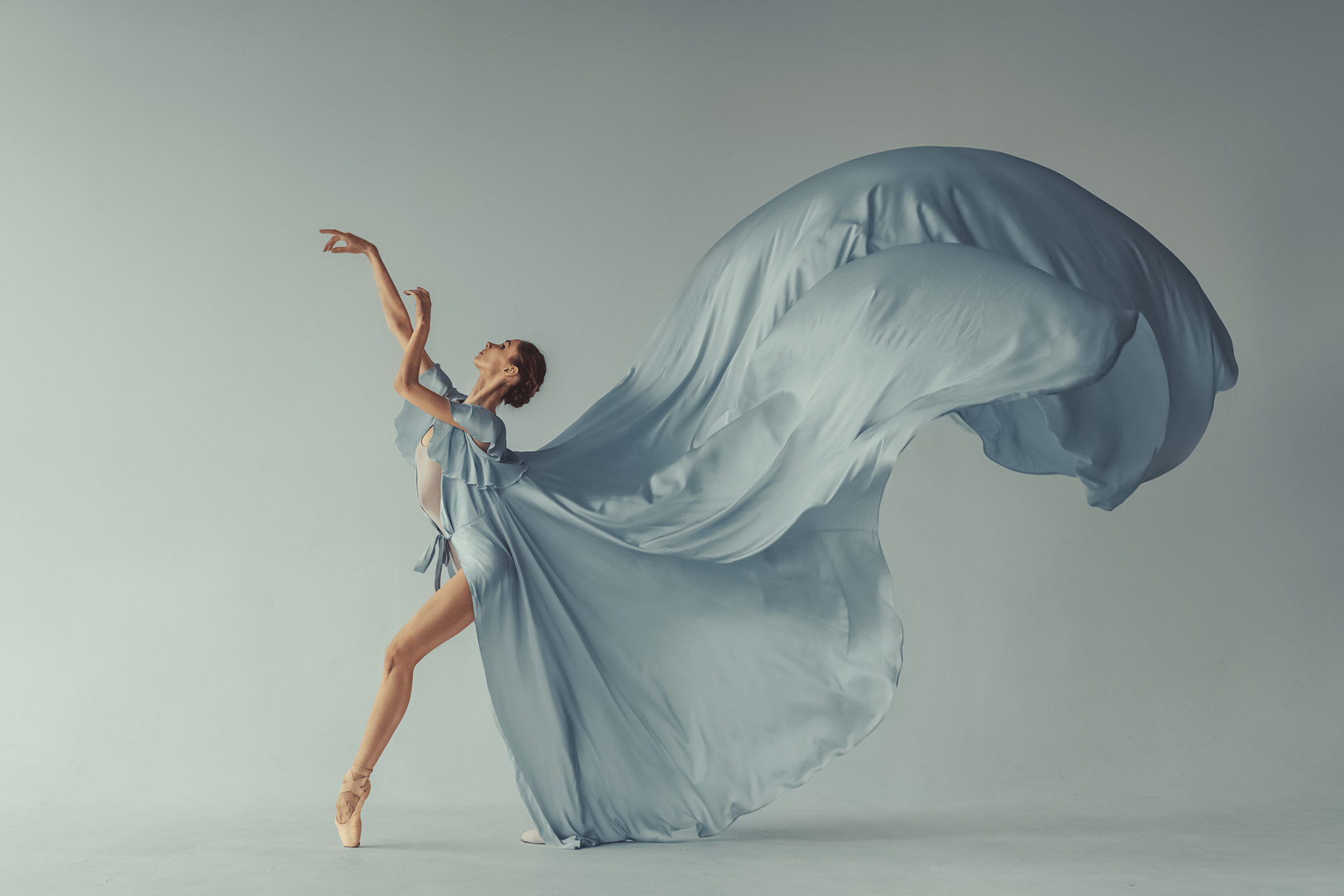 Levente Szabo Women Ballerina Brunette Dress Blue Clothing Ballet Slippers Studio 2048x1366
