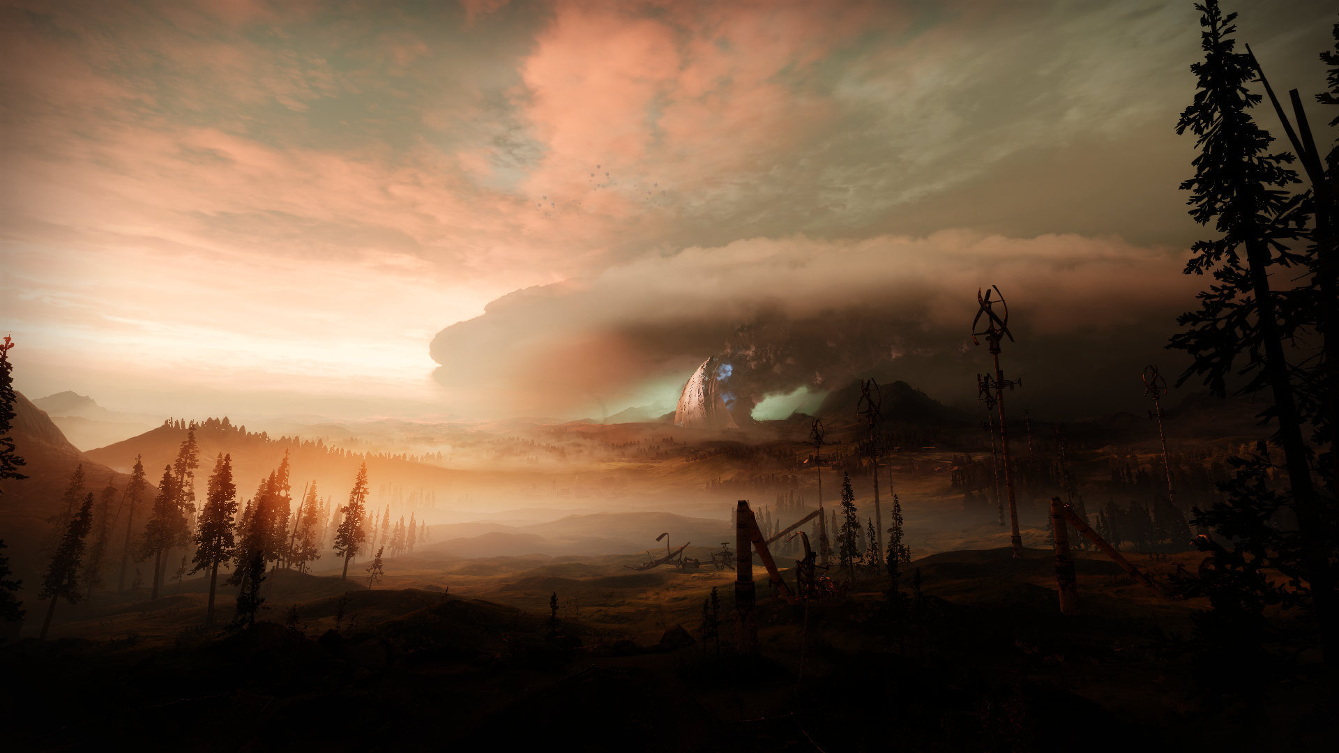 Destiny Video Game First Person Shooter Screen Shot Destiny 2 Video Games CGi Sky Sunset Trees Sunse 1920x1080