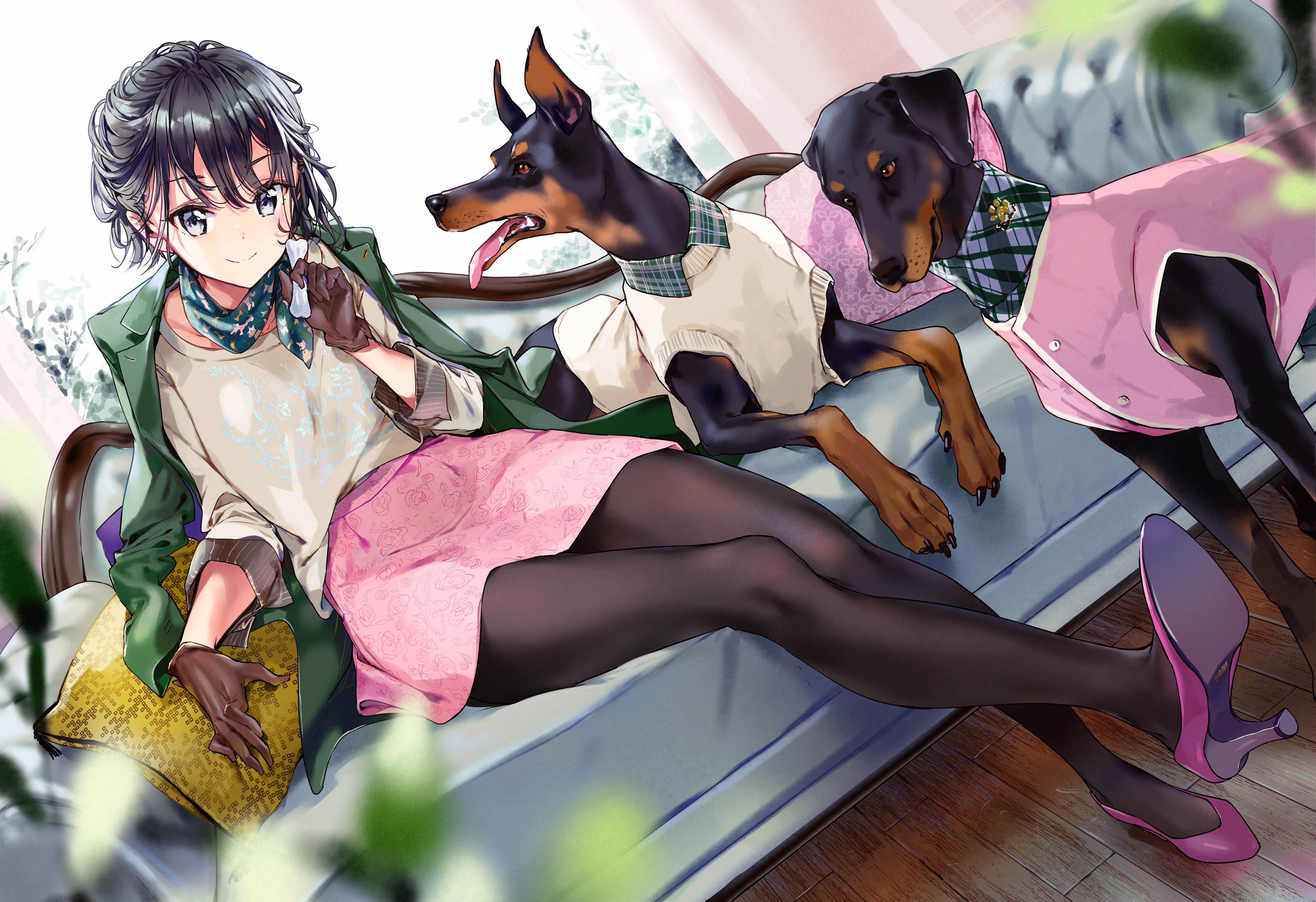 Anime Anime Girls Doberman Pinscher Dog Animals Heels 3500x2400