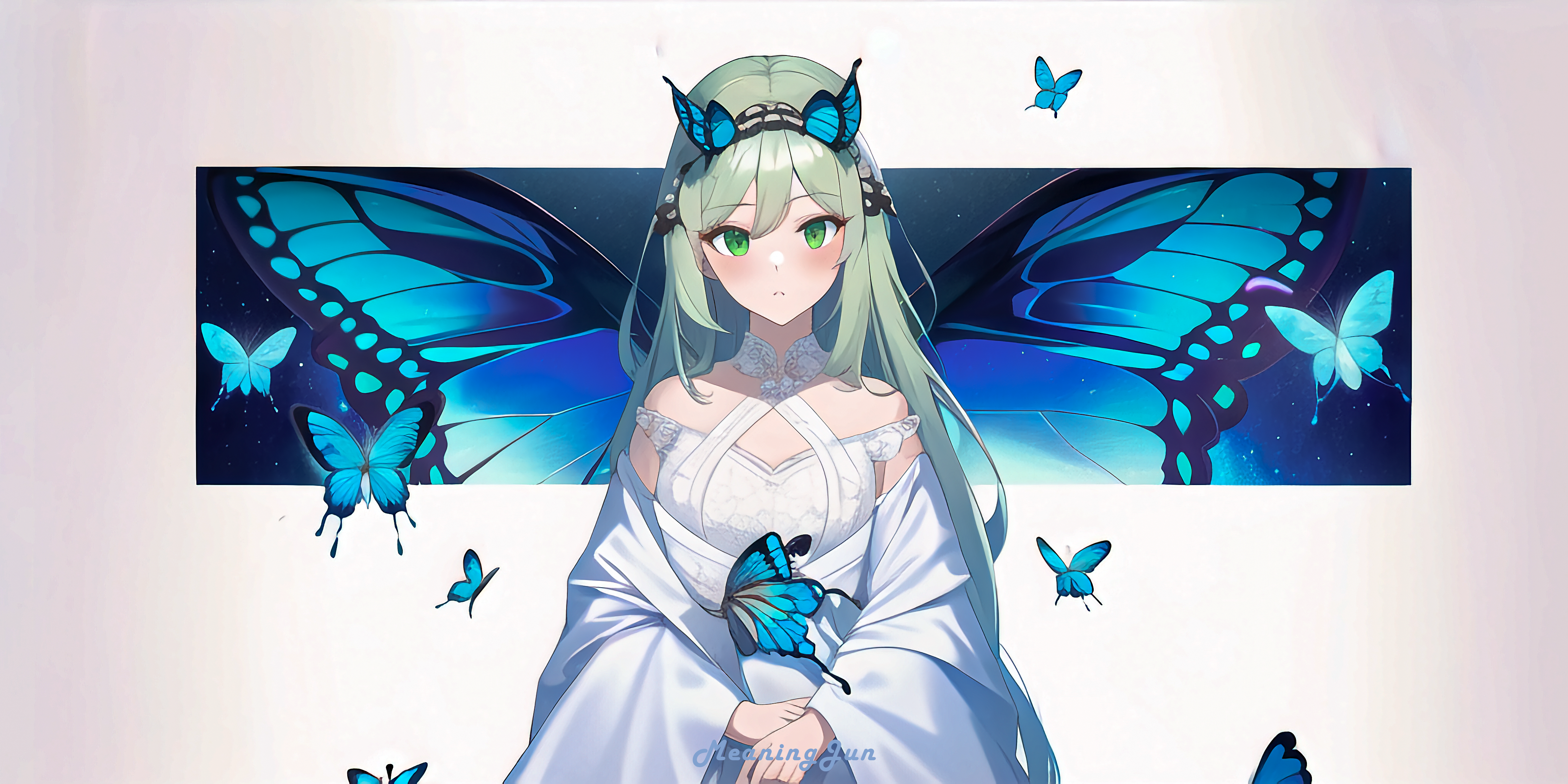 Anime Girls Anime Ai Art Dress Butterfly Butterfly Wings 4096x2048